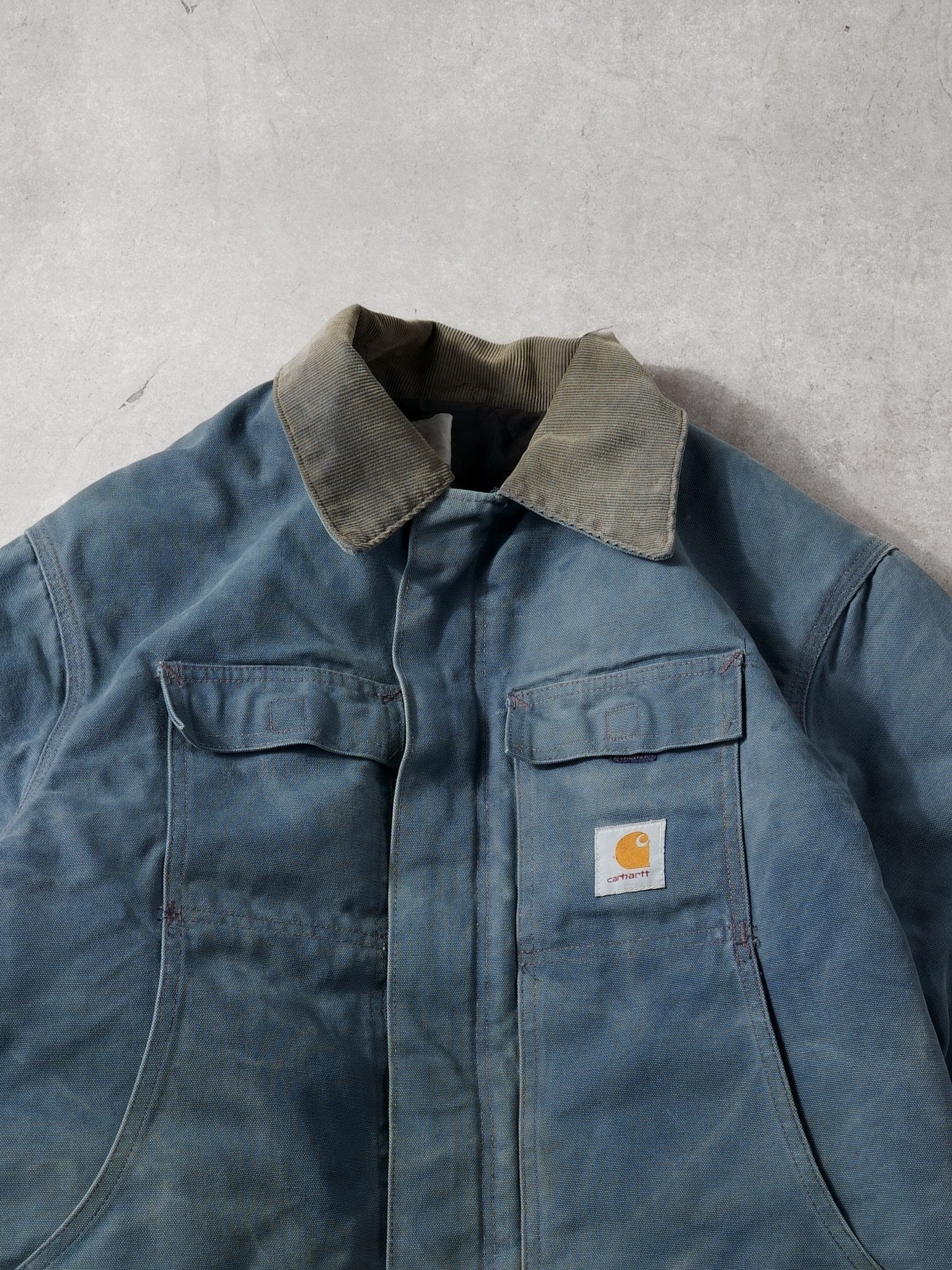 Vintage 90s Faded Baby Blue Carhartt Collared Workwear Jacket (L)
