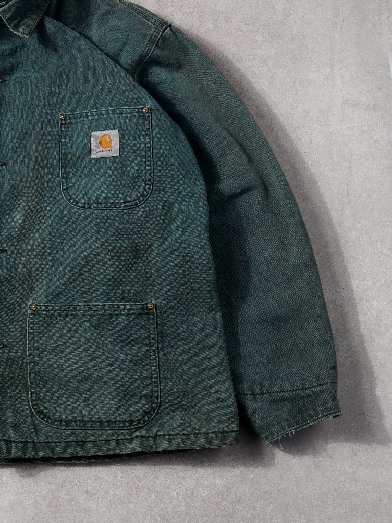 Vintage 90s Washed Pine Green Carhartt Collared Lined Workwear Jacket (XL)