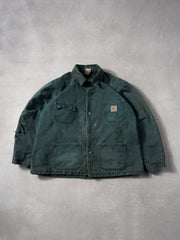 Vintage 90s Washed Pine Green Carhartt Collared Lined Workwear Jacket (XL)