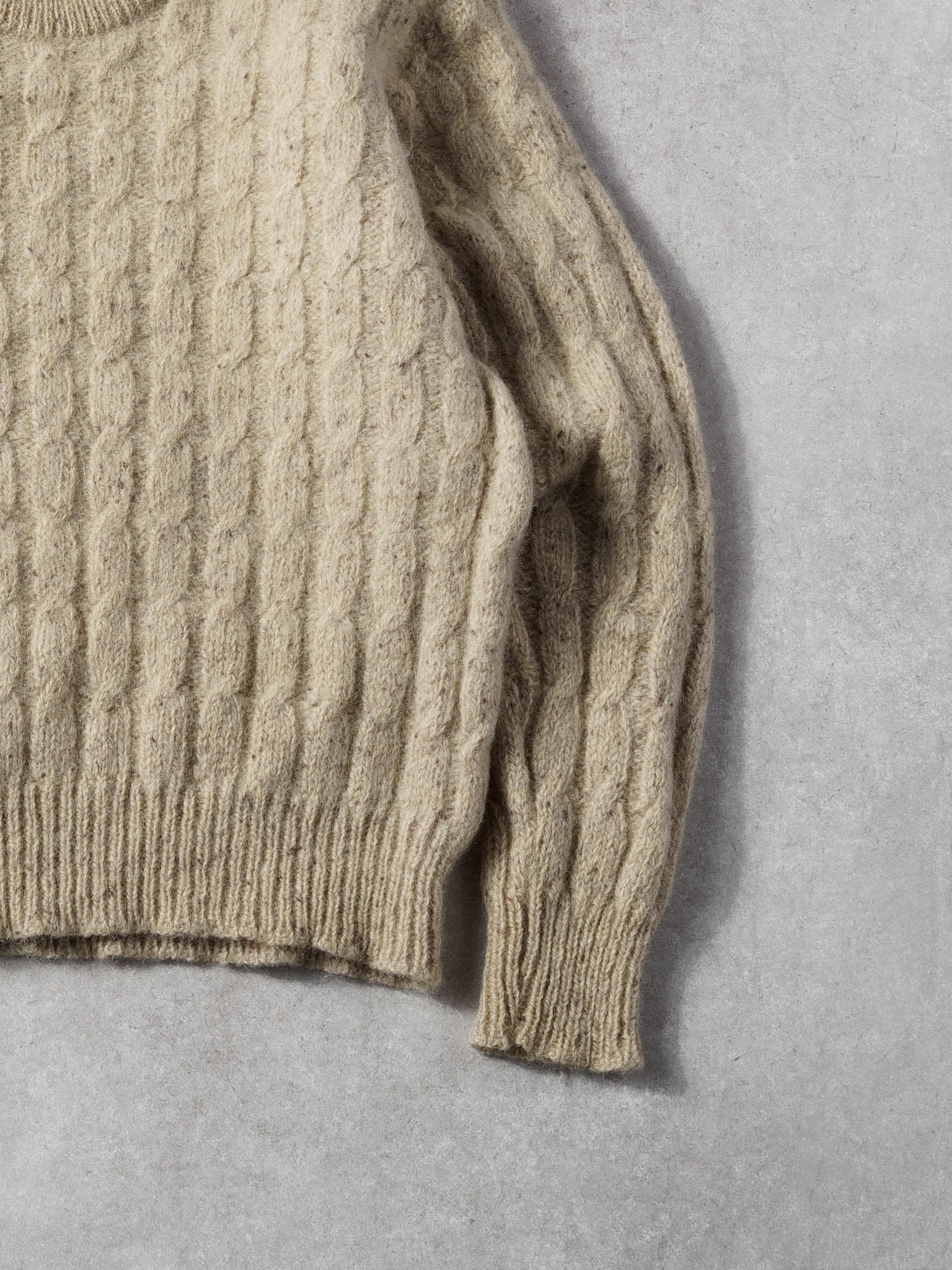 Vintage 90s Biege Highland Craft Stripe Knit Wool Sweater (S)