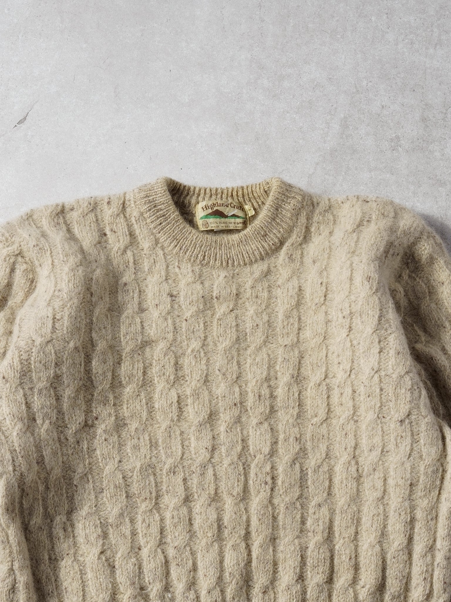 Vintage 90s Biege Highland Craft Stripe Knit Wool Sweater (S)
