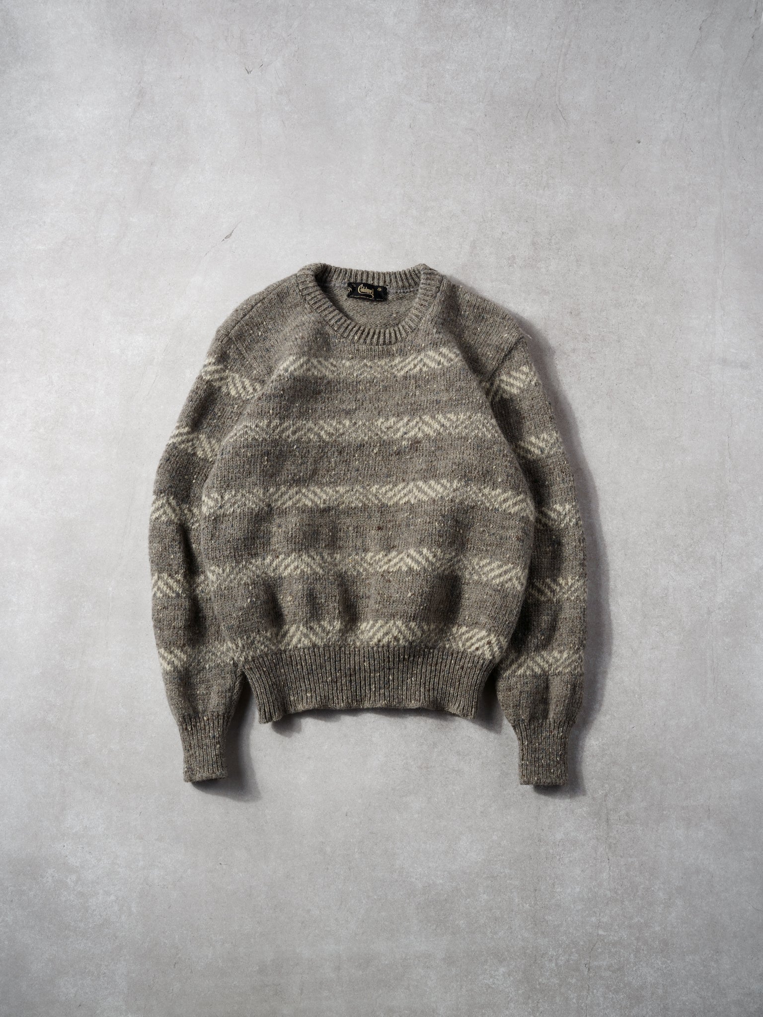 Vintage 90s Grey and Beige Caldwell Strip Wool Sweater (S)