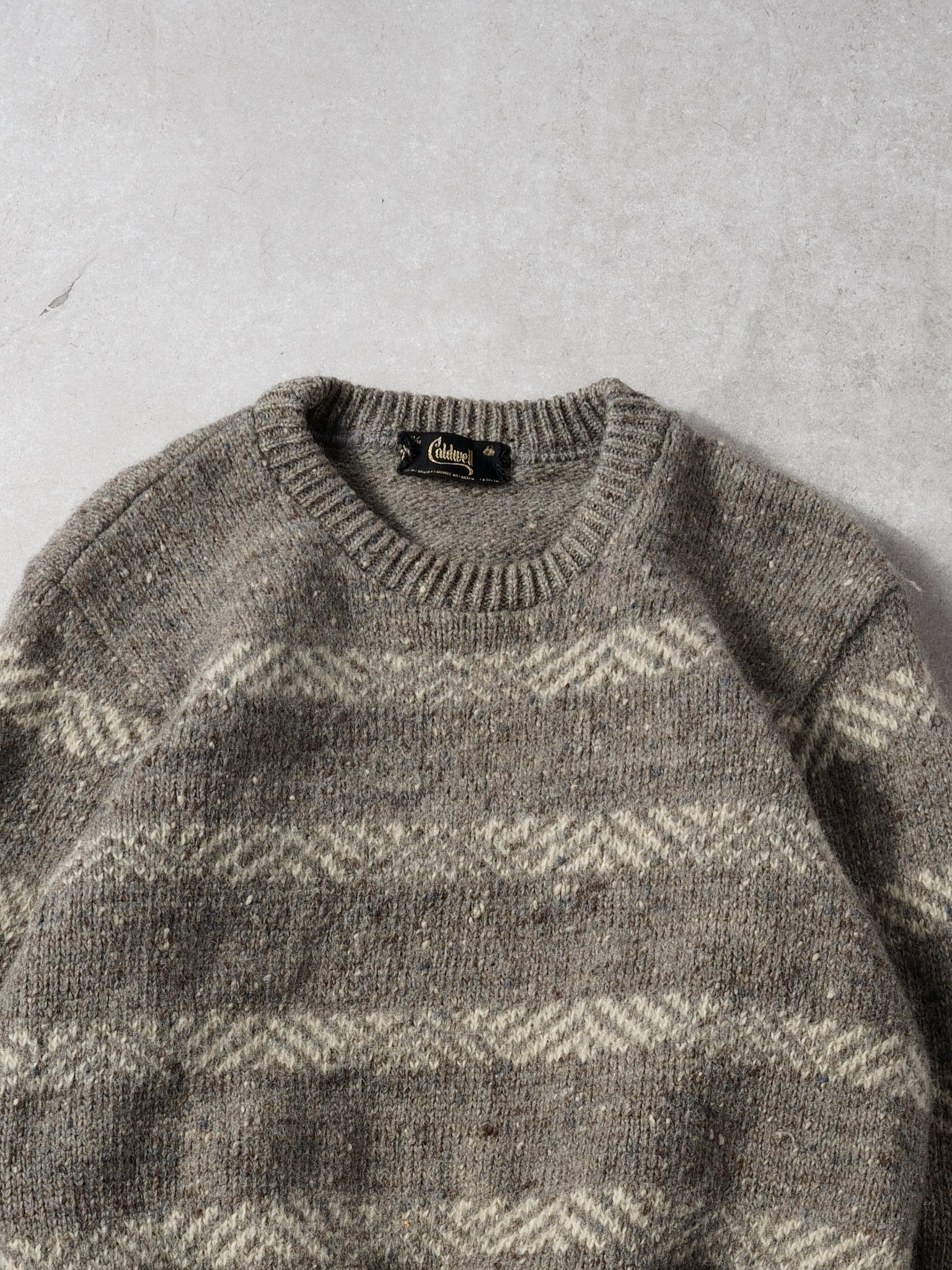 Vintage 90s Grey and Beige Caldwell Strip Wool Sweater (S)