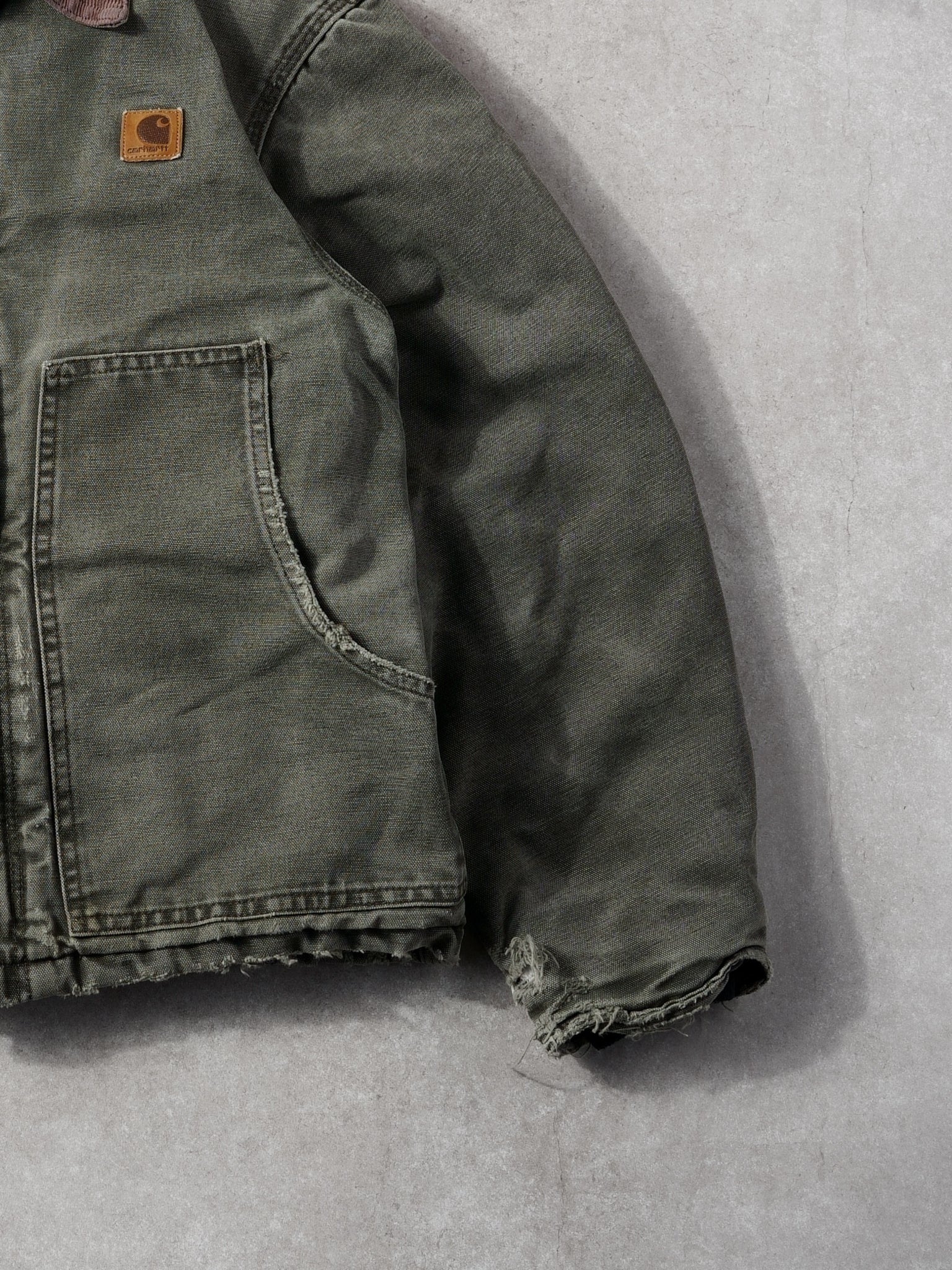 Vintage 90s Faded Green Carhartt Collared Workwear Jacket (S/M)