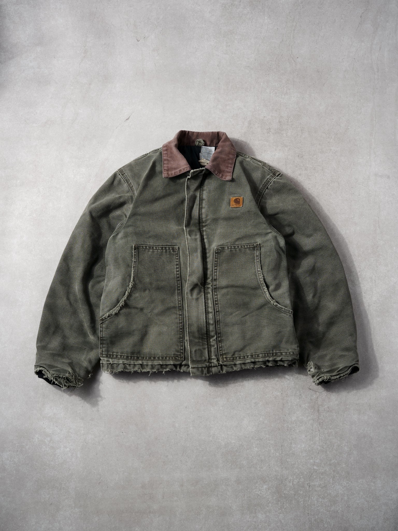 Vintage 90s Faded Green Carhartt Collared Workwear Jacket (S/M)