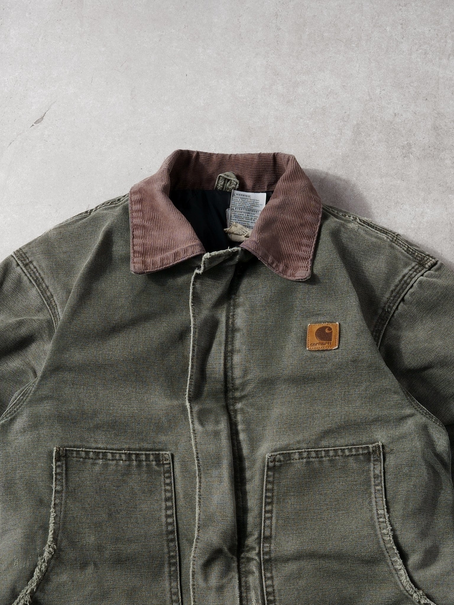 Vintage 90s Faded Green Carhartt Collared Workwear Jacket (S/M)