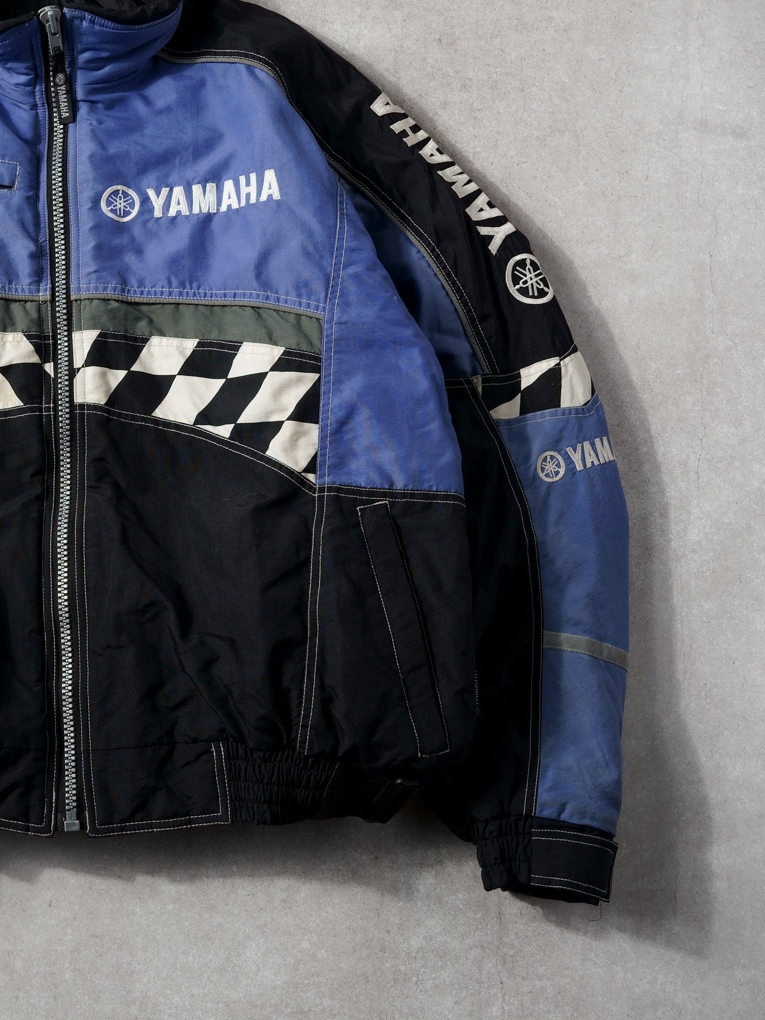 Vintage 80s Blue Yamaha Checkered Racing Jacket (L)