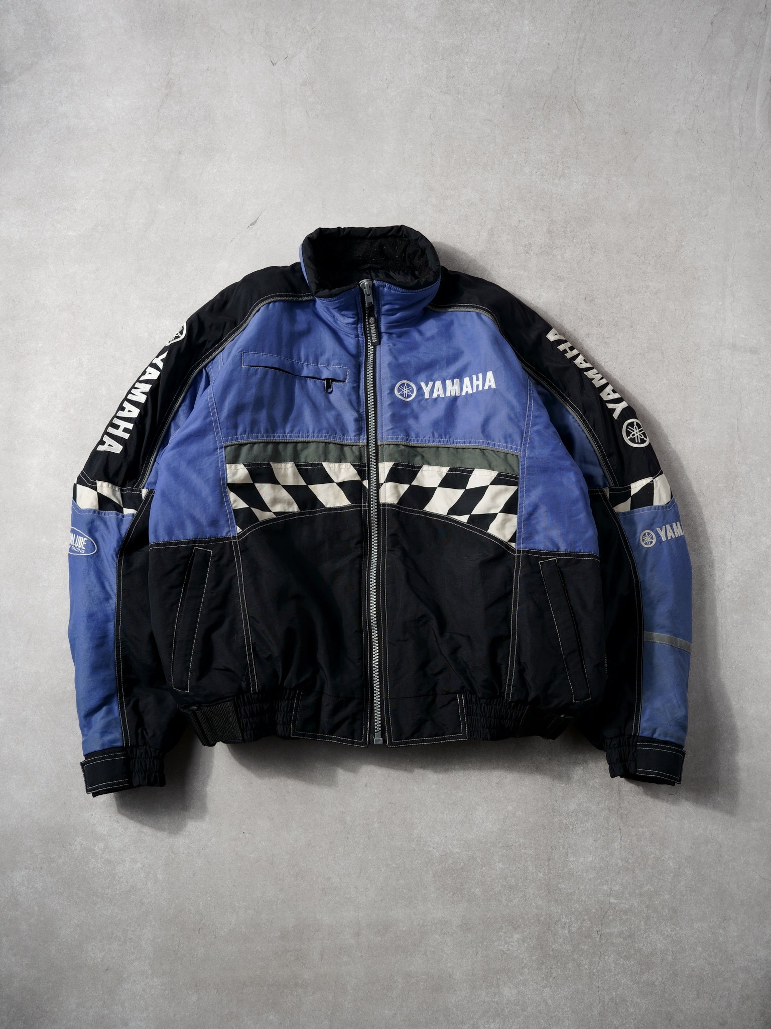 Vintage 80s Blue Yamaha Checkered Racing Jacket (L)