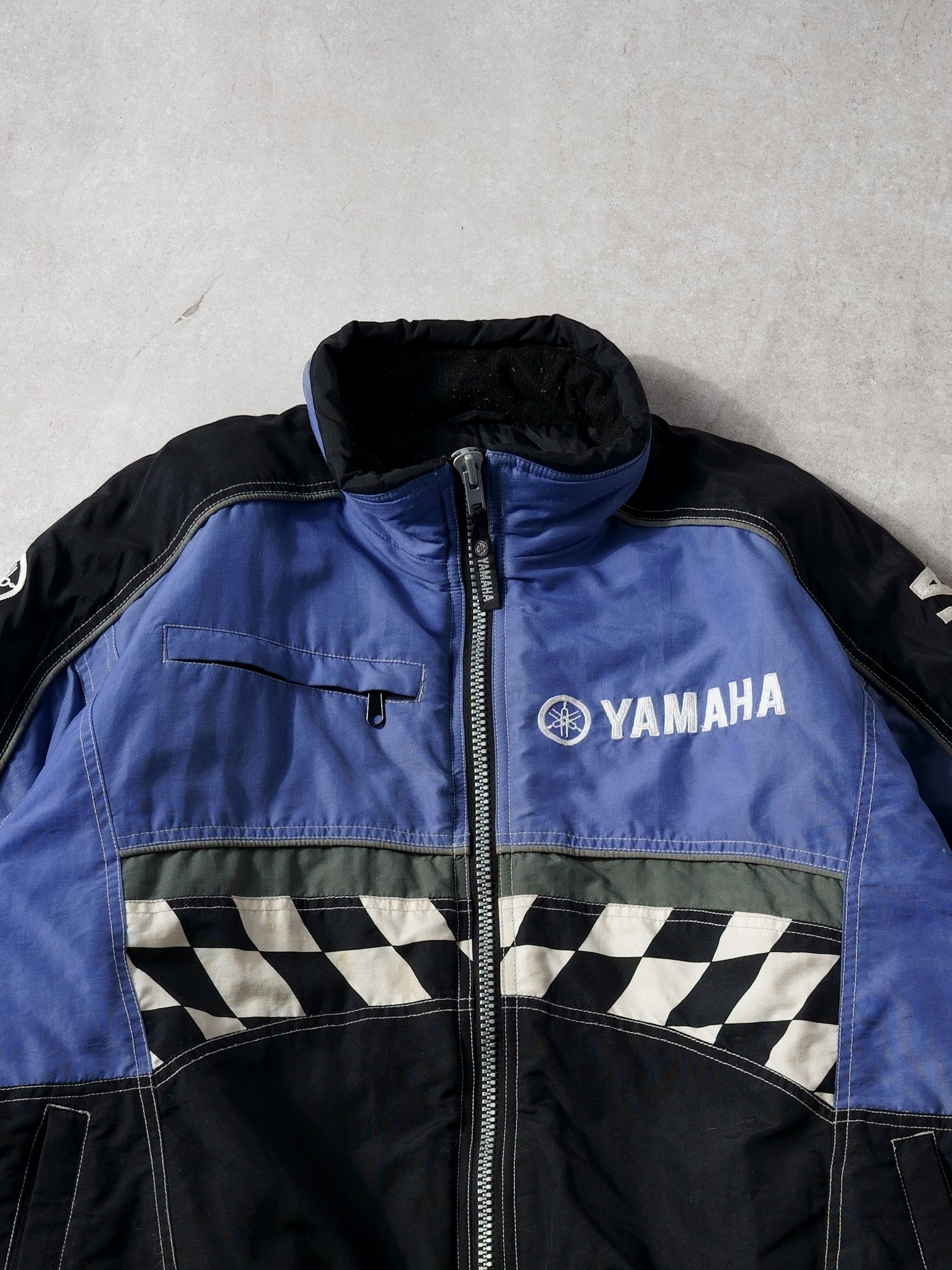 Vintage 80s Blue Yamaha Checkered Racing Jacket (L)