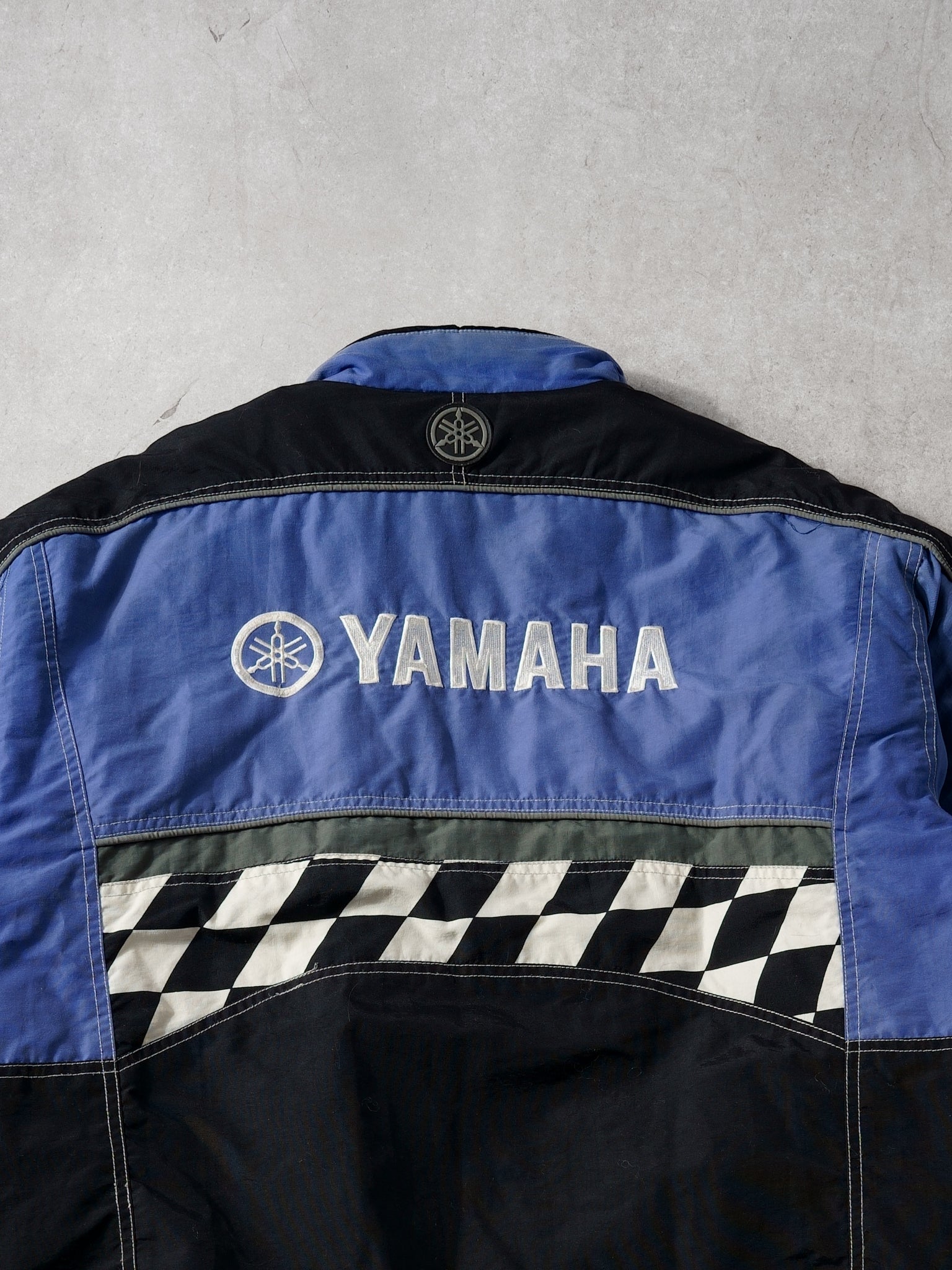 Vintage 80s Blue Yamaha Checkered Racing Jacket (L)