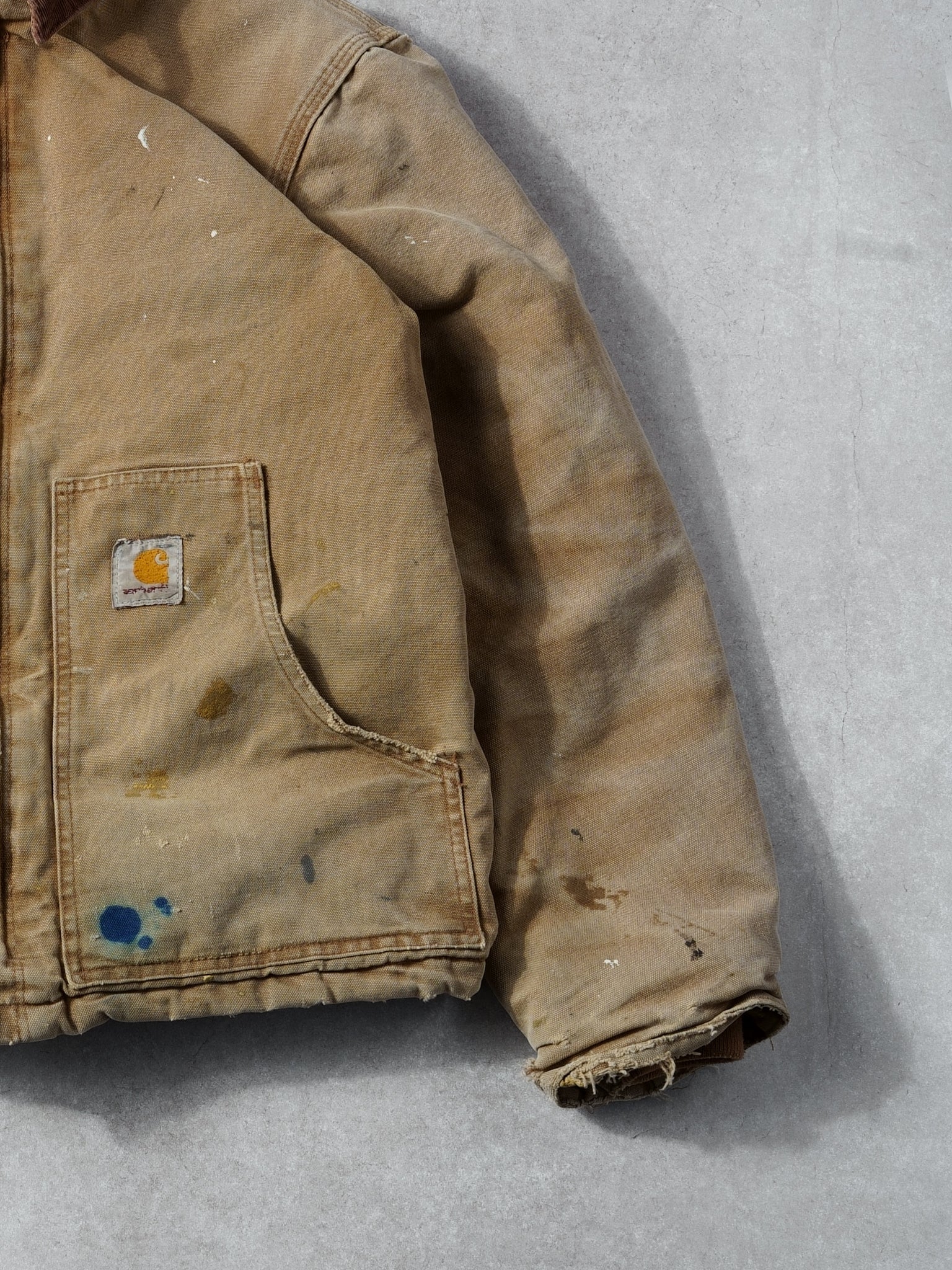 Vintage 90s Khaki Carhartt Rugged Collared Workwear Jacket (M)