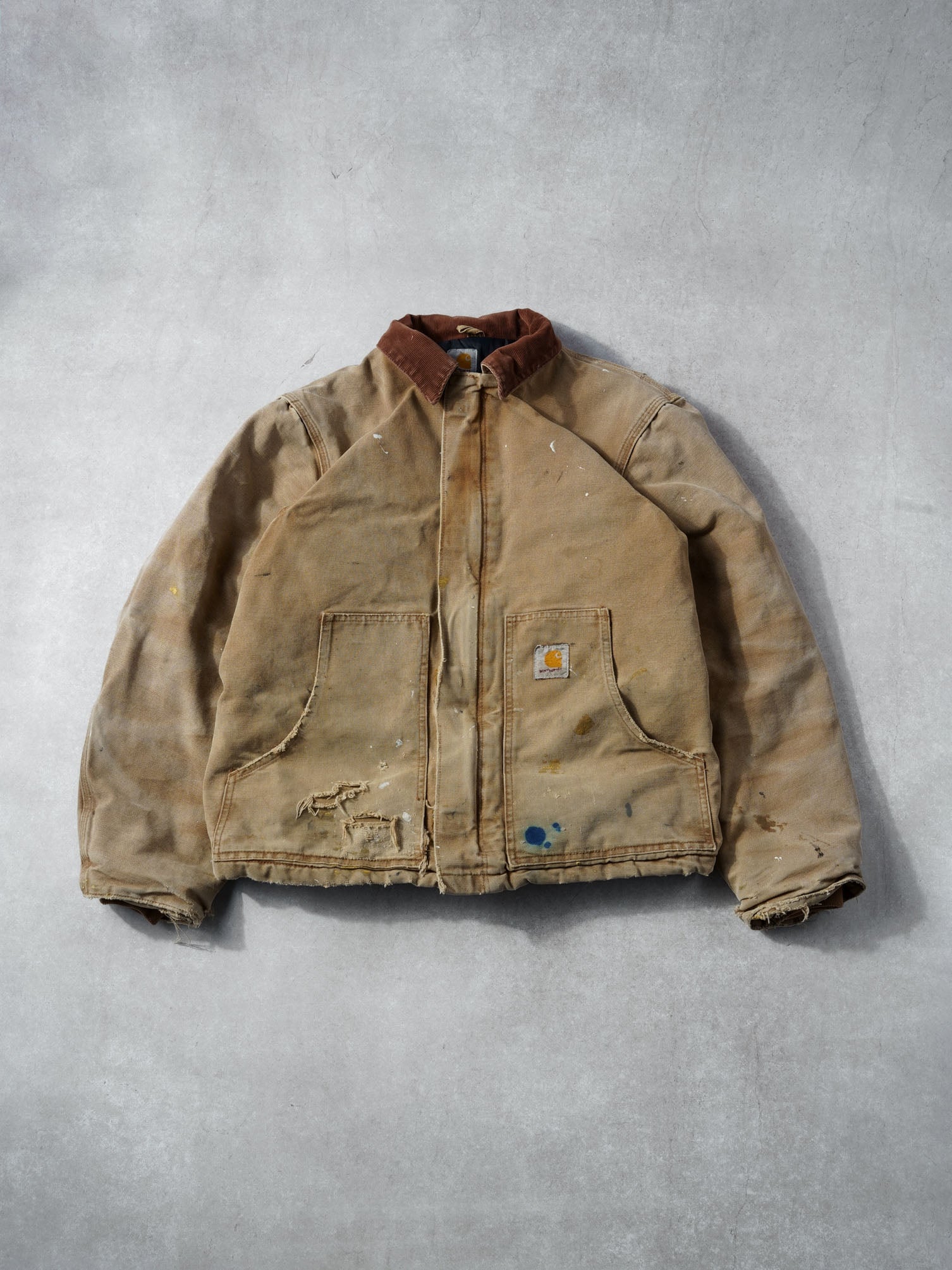 Vintage 90s Khaki Carhartt Rugged Collared Workwear Jacket (M)