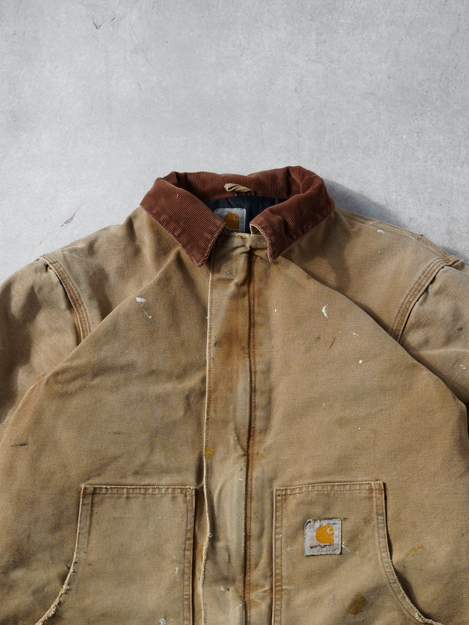 Vintage 90s Khaki Carhartt Rugged Collared Workwear Jacket (M)