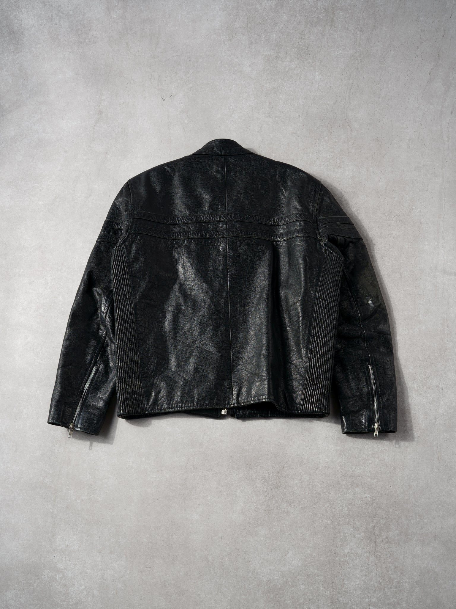 Vintage 90s Black Leather Biker Jacket (M)