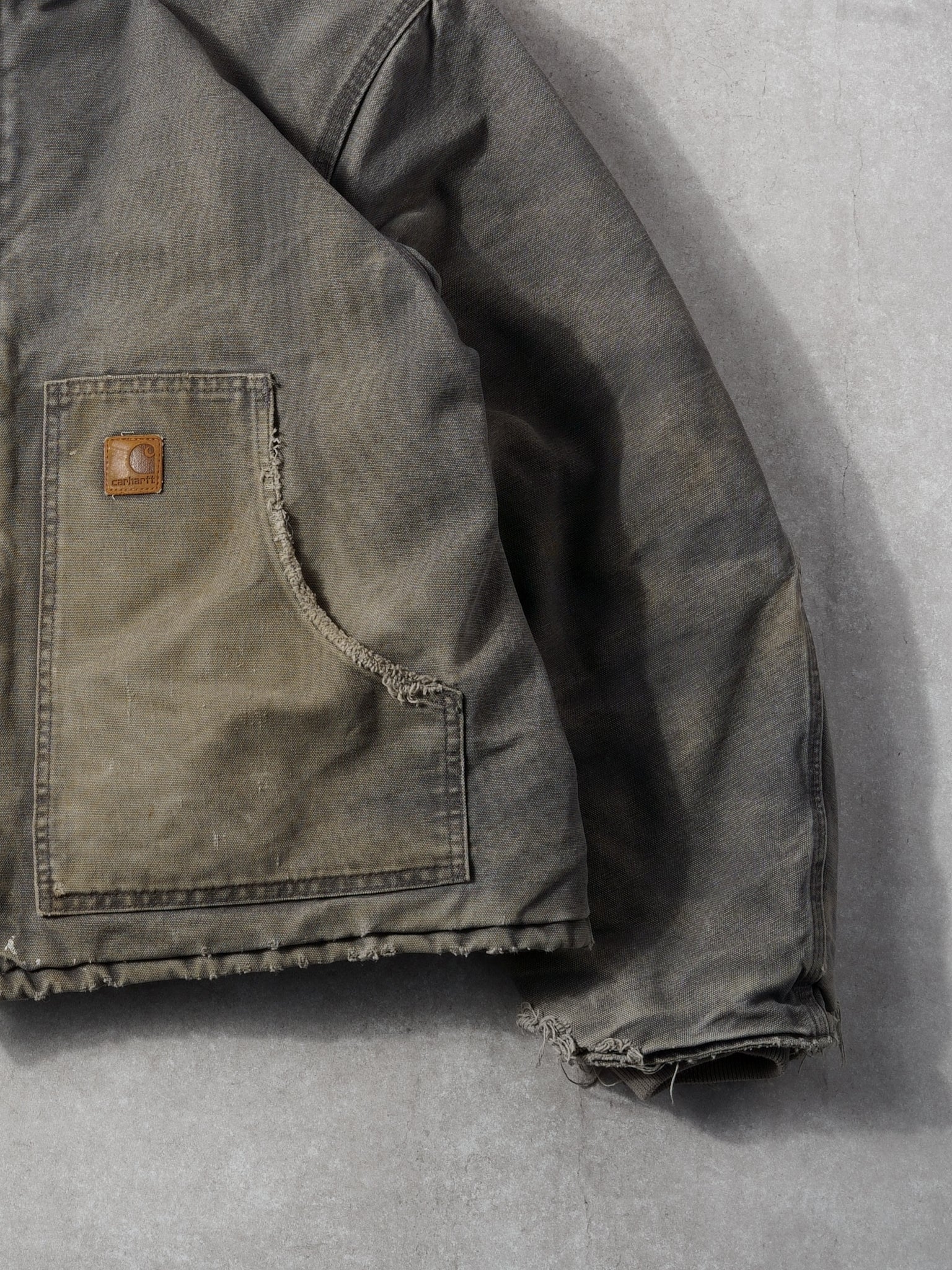 Vintage 90s Washed Stone Grey Carhartt Collared Workwear Jacket (XXL)