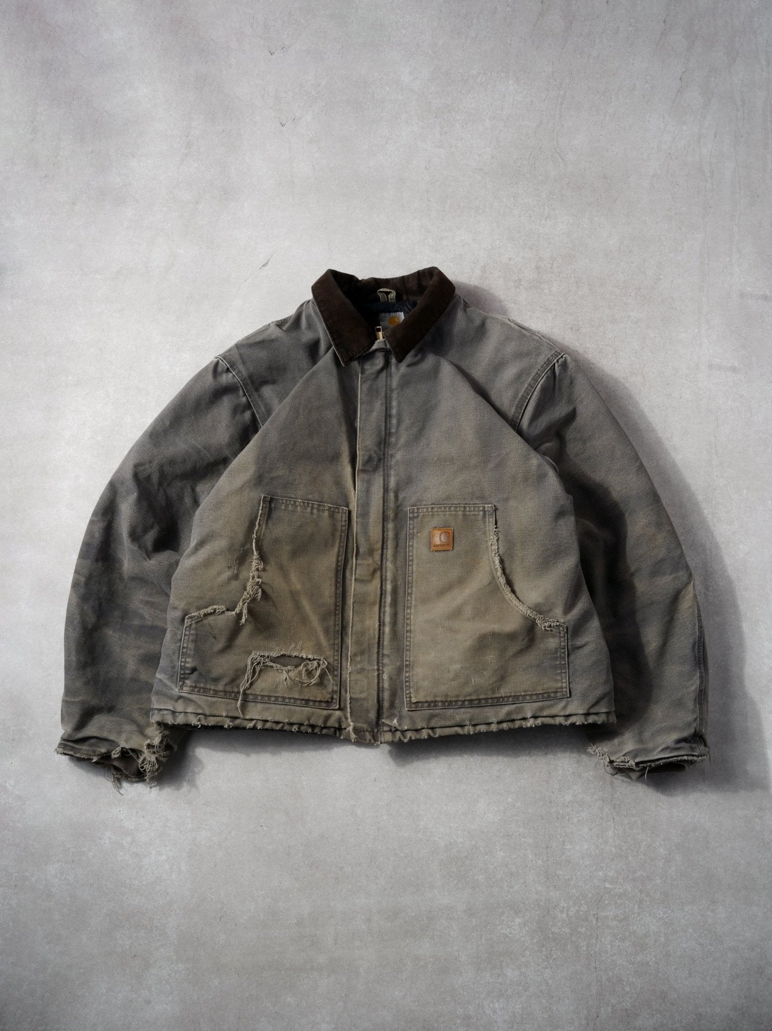 Vintage 90s Washed Stone Grey Carhartt Collared Workwear Jacket (XXL)