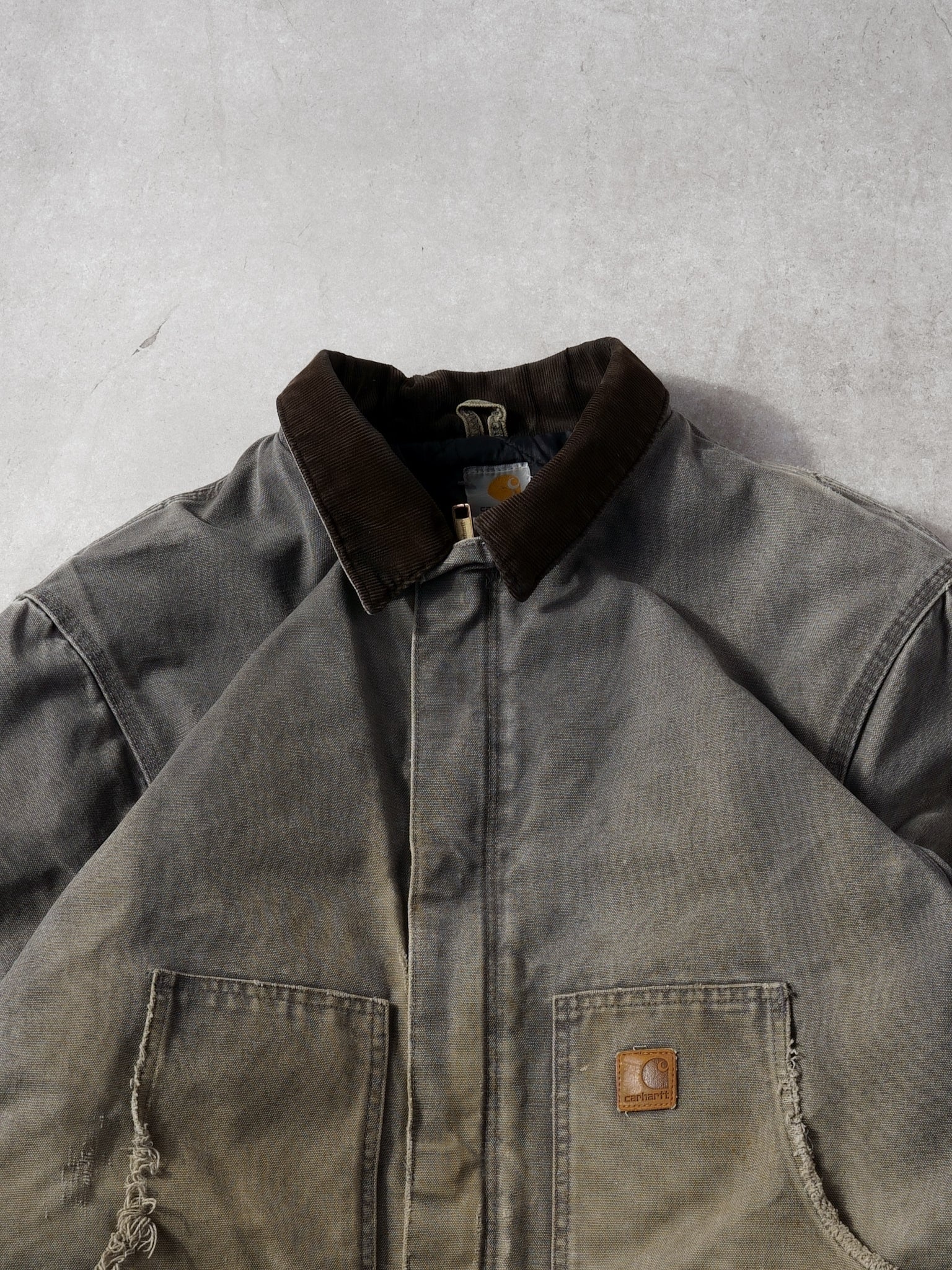 Vintage 90s Washed Stone Grey Carhartt Collared Workwear Jacket (XXL)