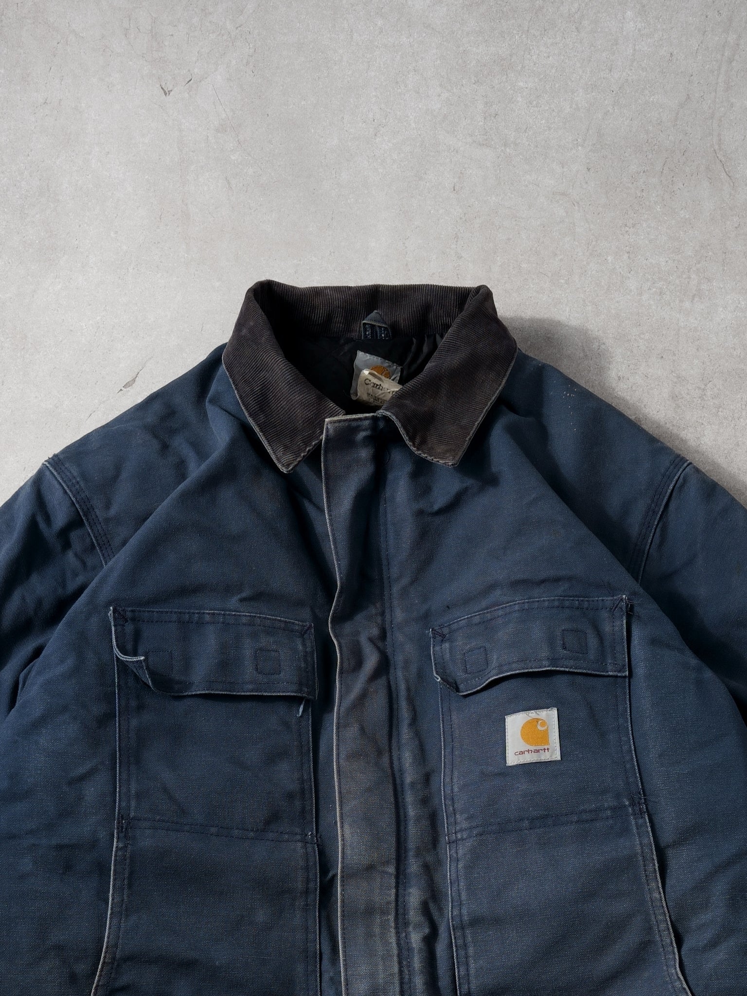 Vintage 90s Blue Carhartt Workwear Collared Jacket (XL)