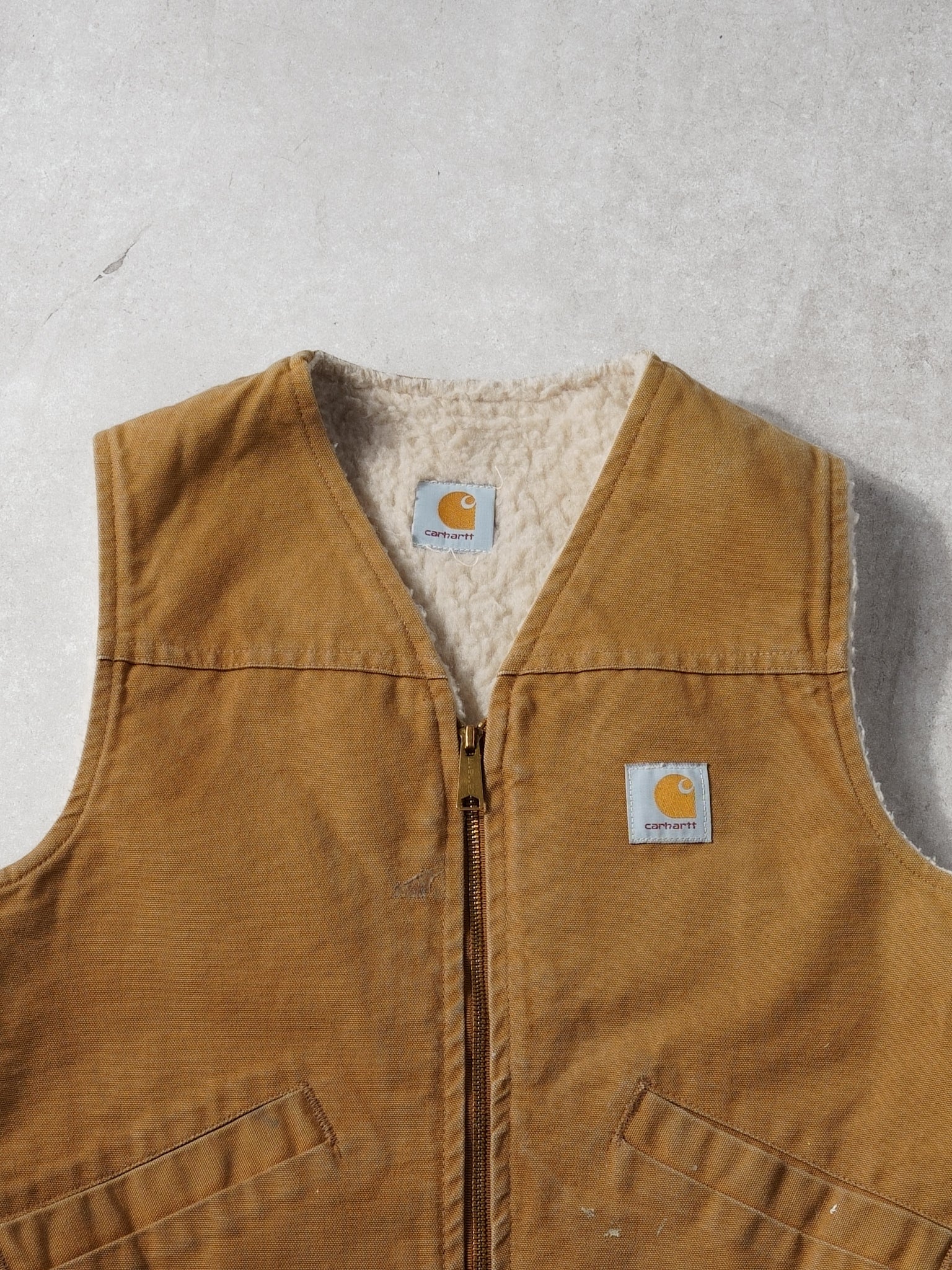 Vintage 80s Khaki Carhartt Sherpa Workwear Vest (S/M)