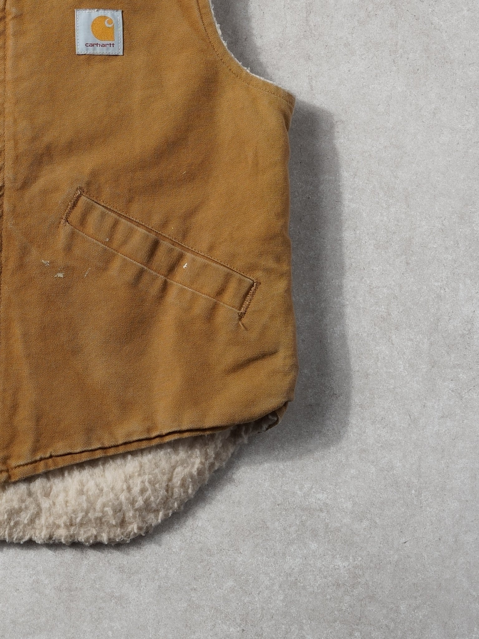Vintage 80s Khaki Carhartt Sherpa Workwear Vest (S/M)
