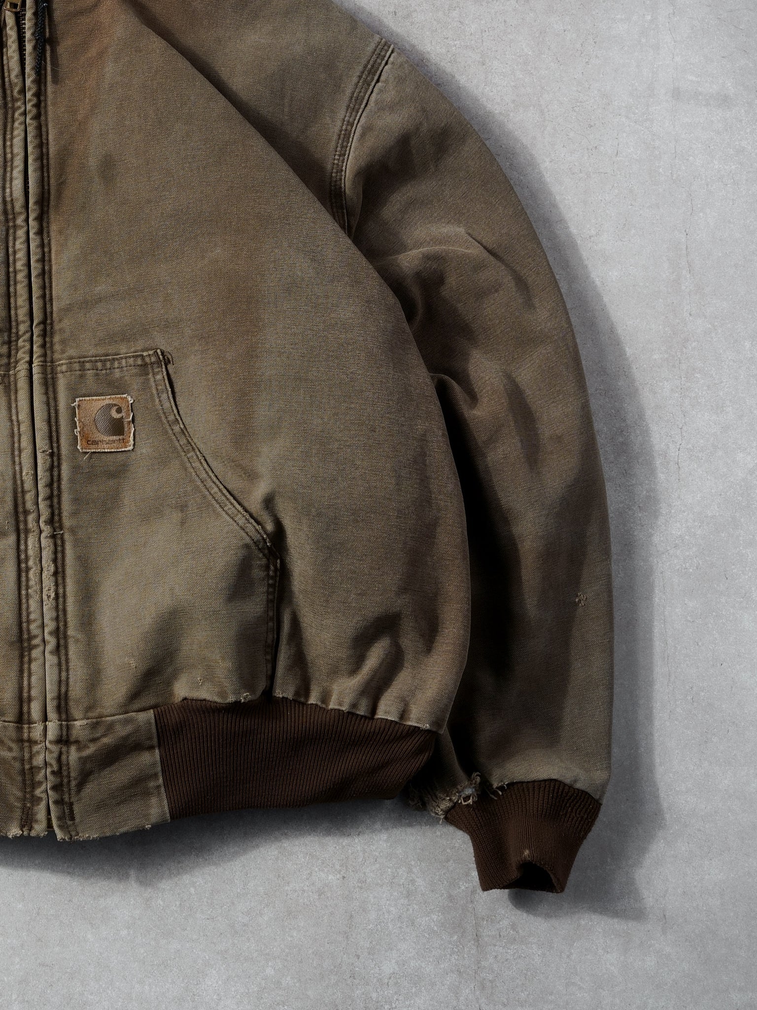 Vintage 90 Faded Brown Carhartt Hooded Workwear Jacket (XXL)
