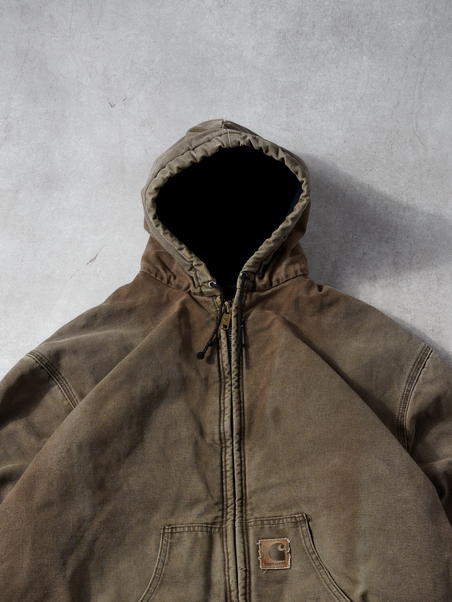 Vintage 90 Faded Brown Carhartt Hooded Workwear Jacket (XXL)