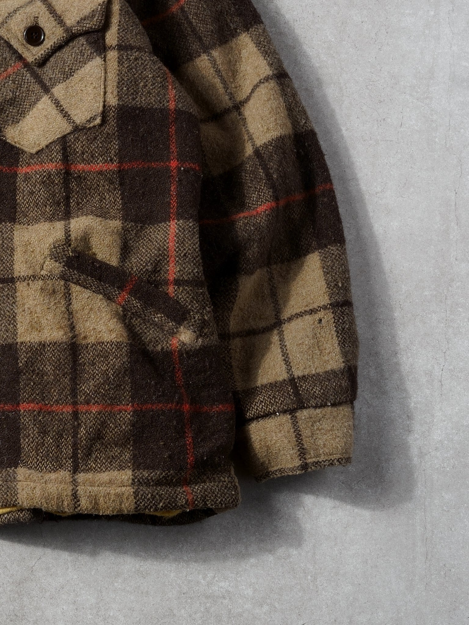 Vintage 80s Brown, Beige and Red Westen's Best Plaid Wool Zip Up (L)