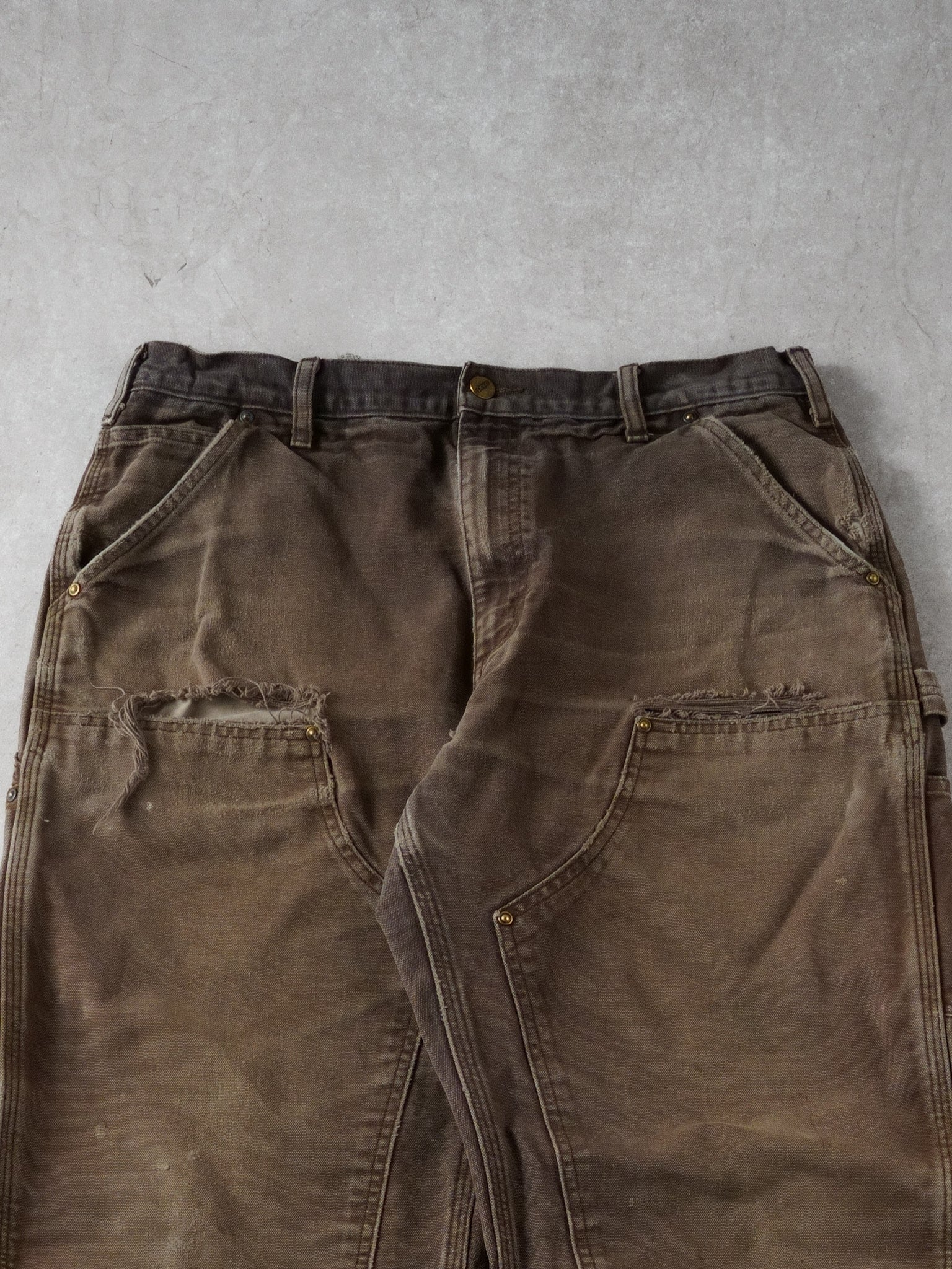 Vintage 90s Brown Carhartt Distressed Double Knee Carpenter Pants (34x32)