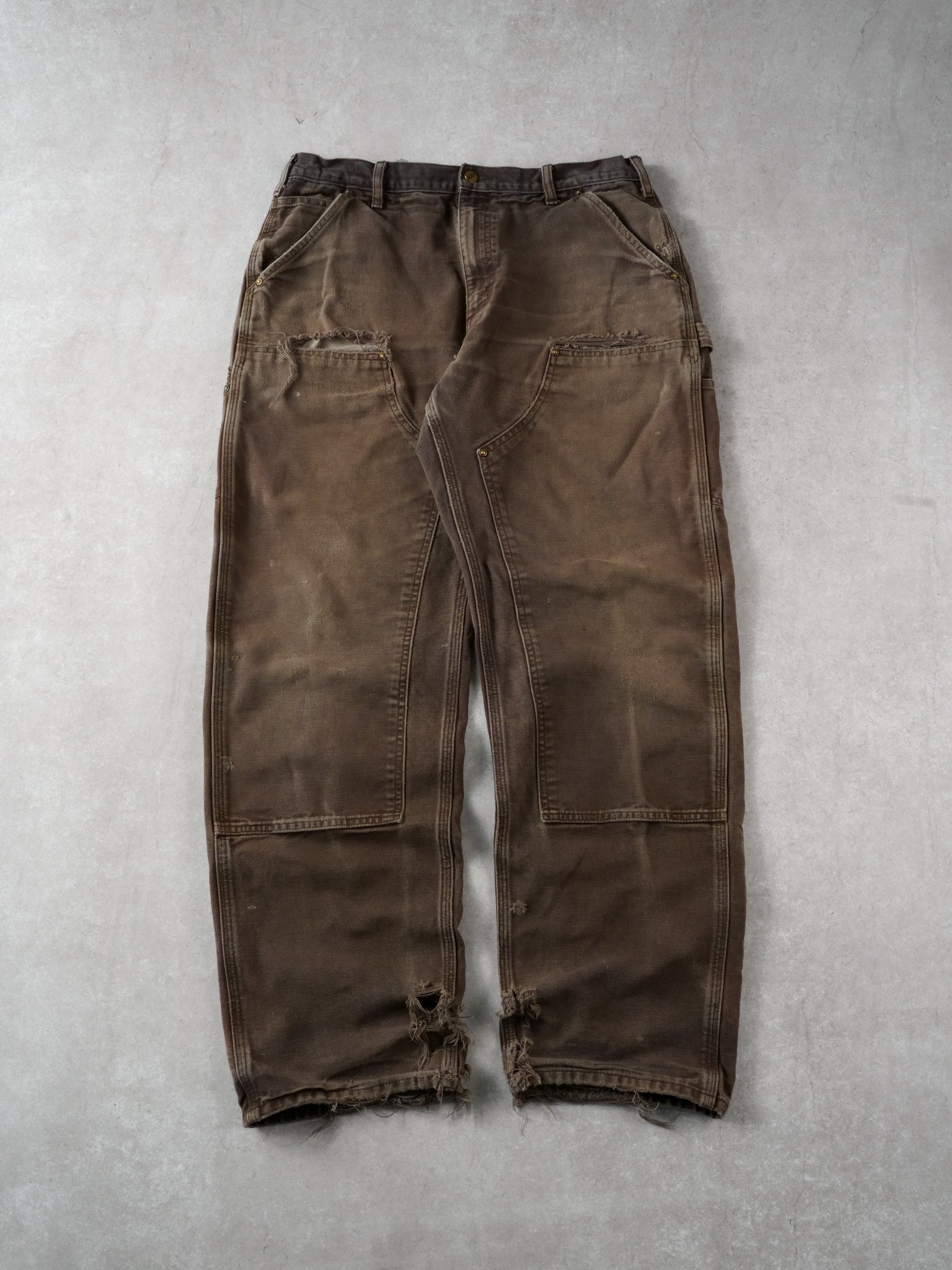 Vintage 90s Brown Carhartt Distressed Double Knee Carpenter Pants (34x32)