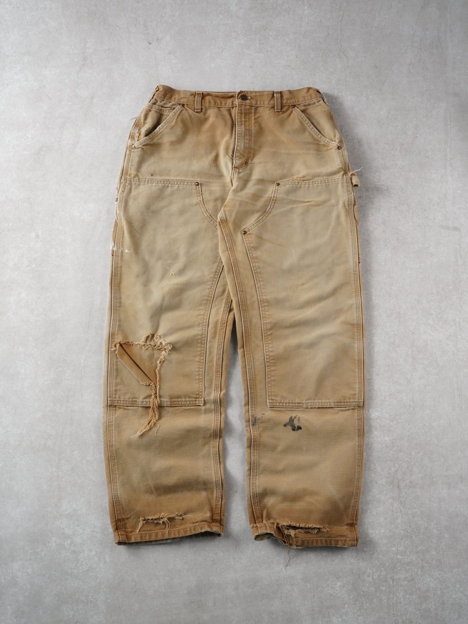 Vintage 90s Washed Khaki Carhartt Distressed Double Knee Carpenter Pants