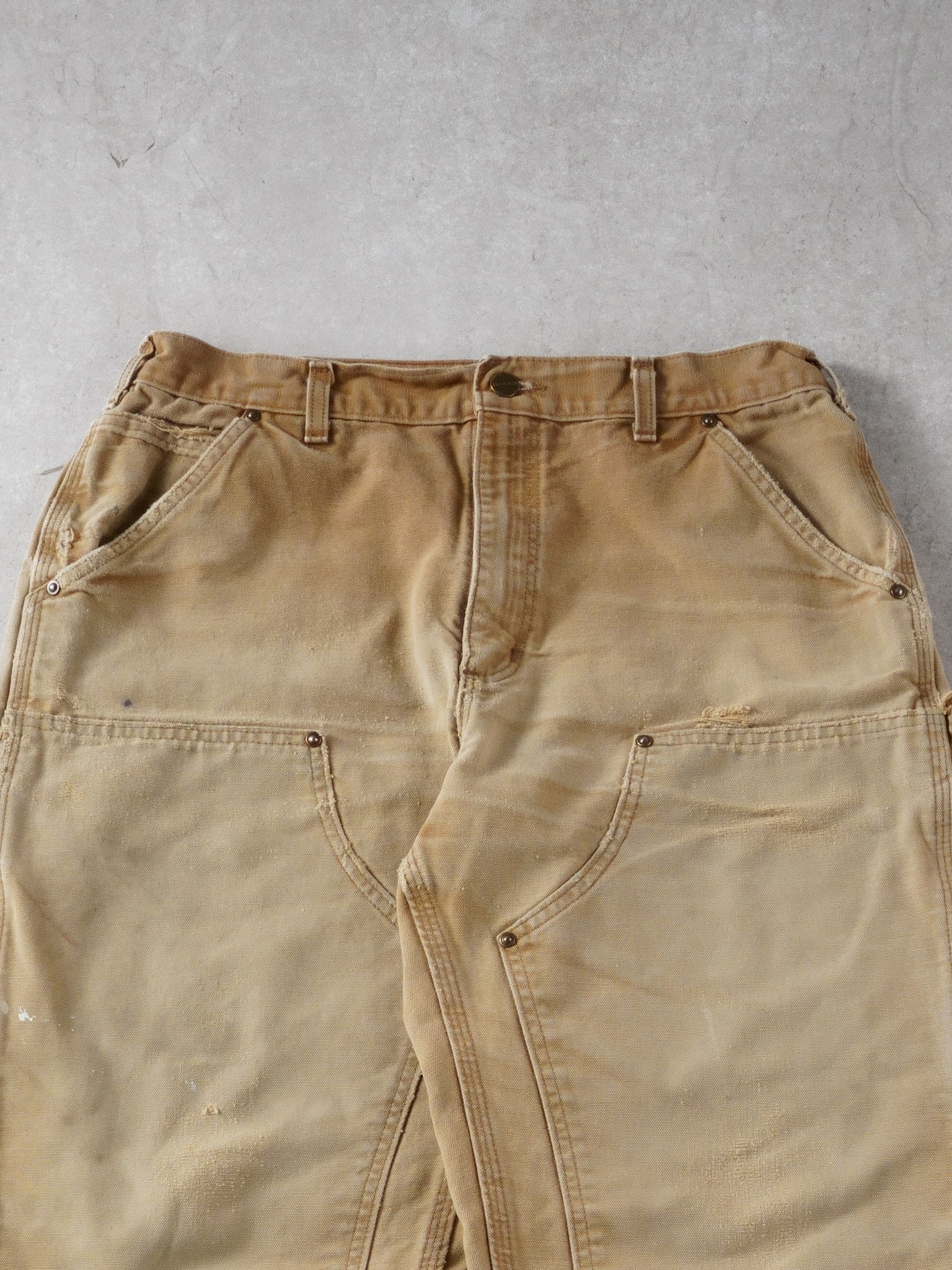 Vintage 90s Washed Khaki Carhartt Distressed Double Knee Carpenter Pants