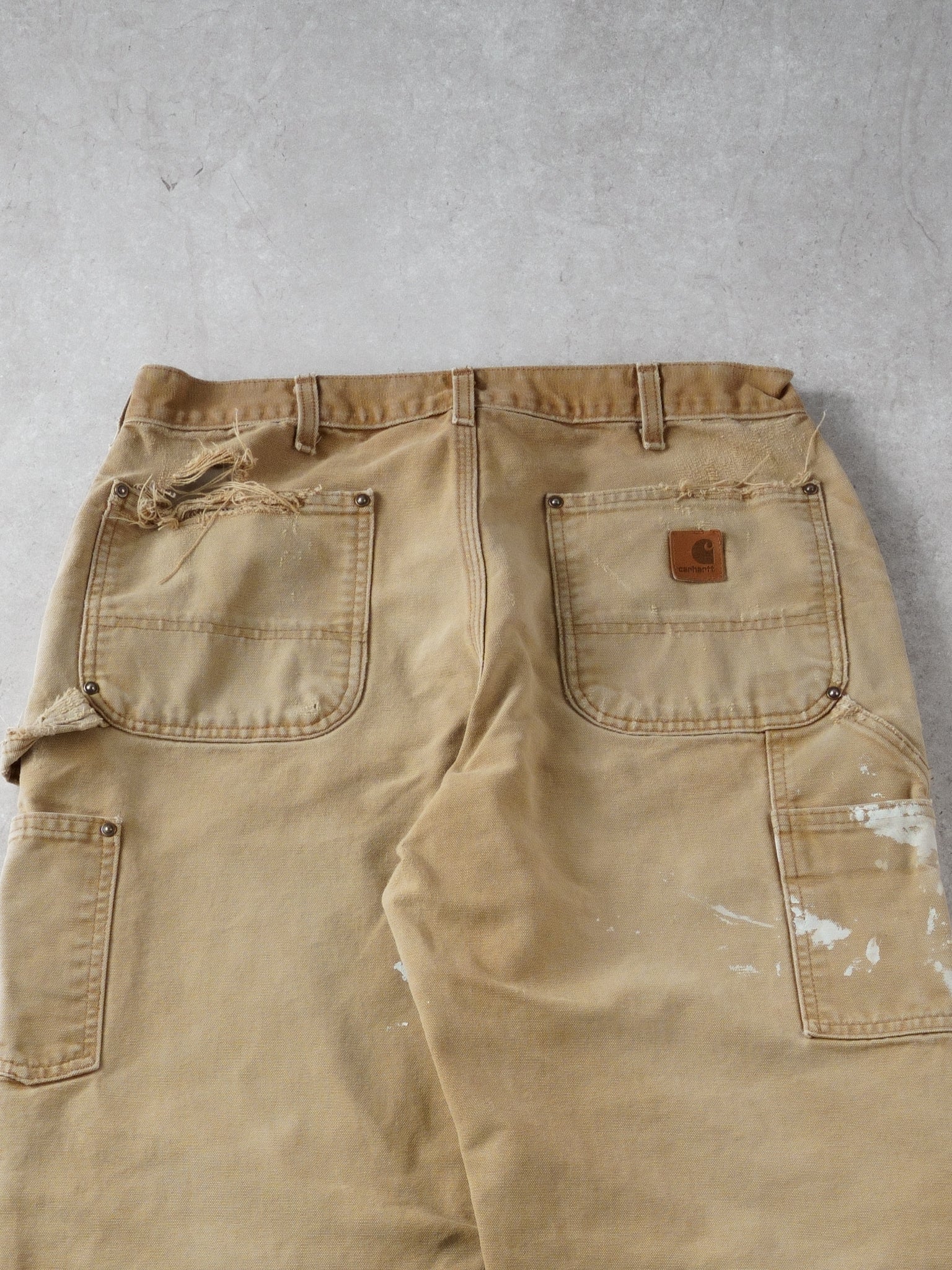 Vintage 90s Washed Khaki Carhartt Distressed Double Knee Carpenter Pants