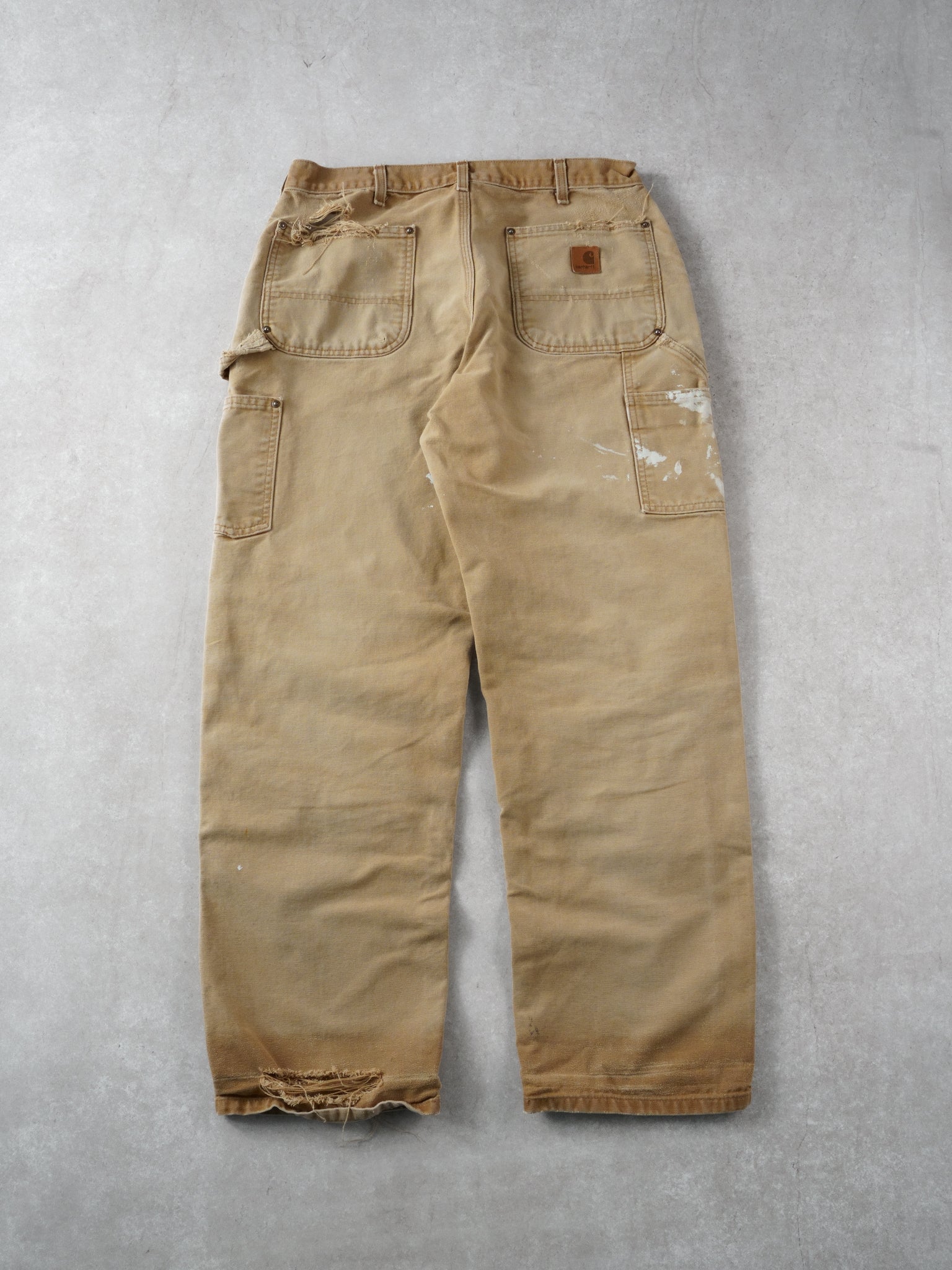 Vintage 90s Washed Khaki Carhartt Distressed Double Knee Carpenter Pants