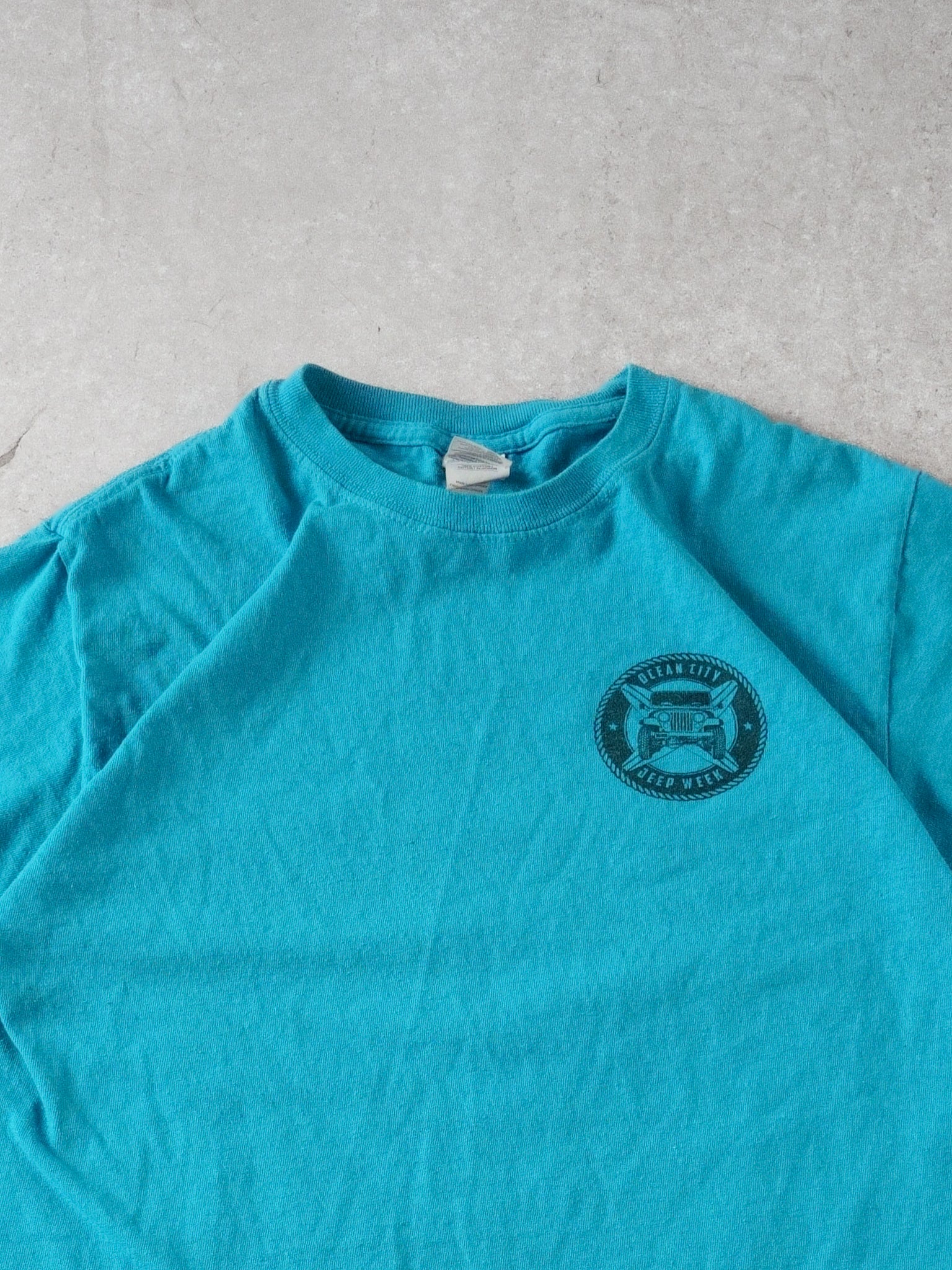 Vintage Y2k Teal Blue Ocean City Jeep Week Graphic Tee