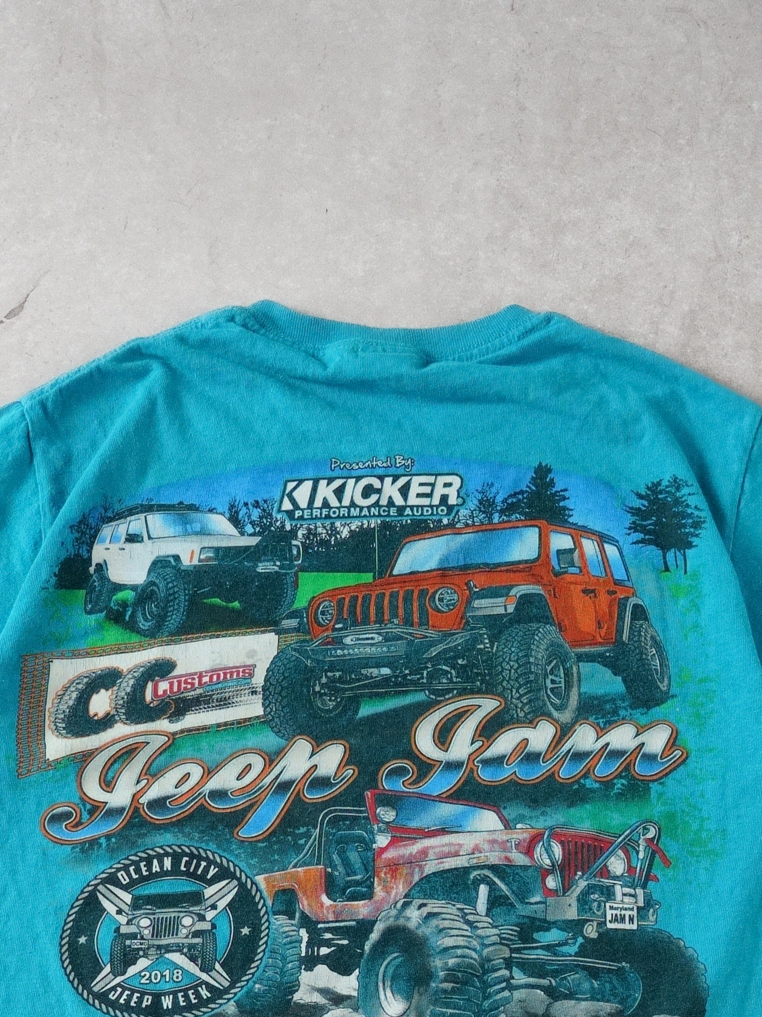 Vintage Y2k Teal Blue Ocean City Jeep Week Graphic Tee
