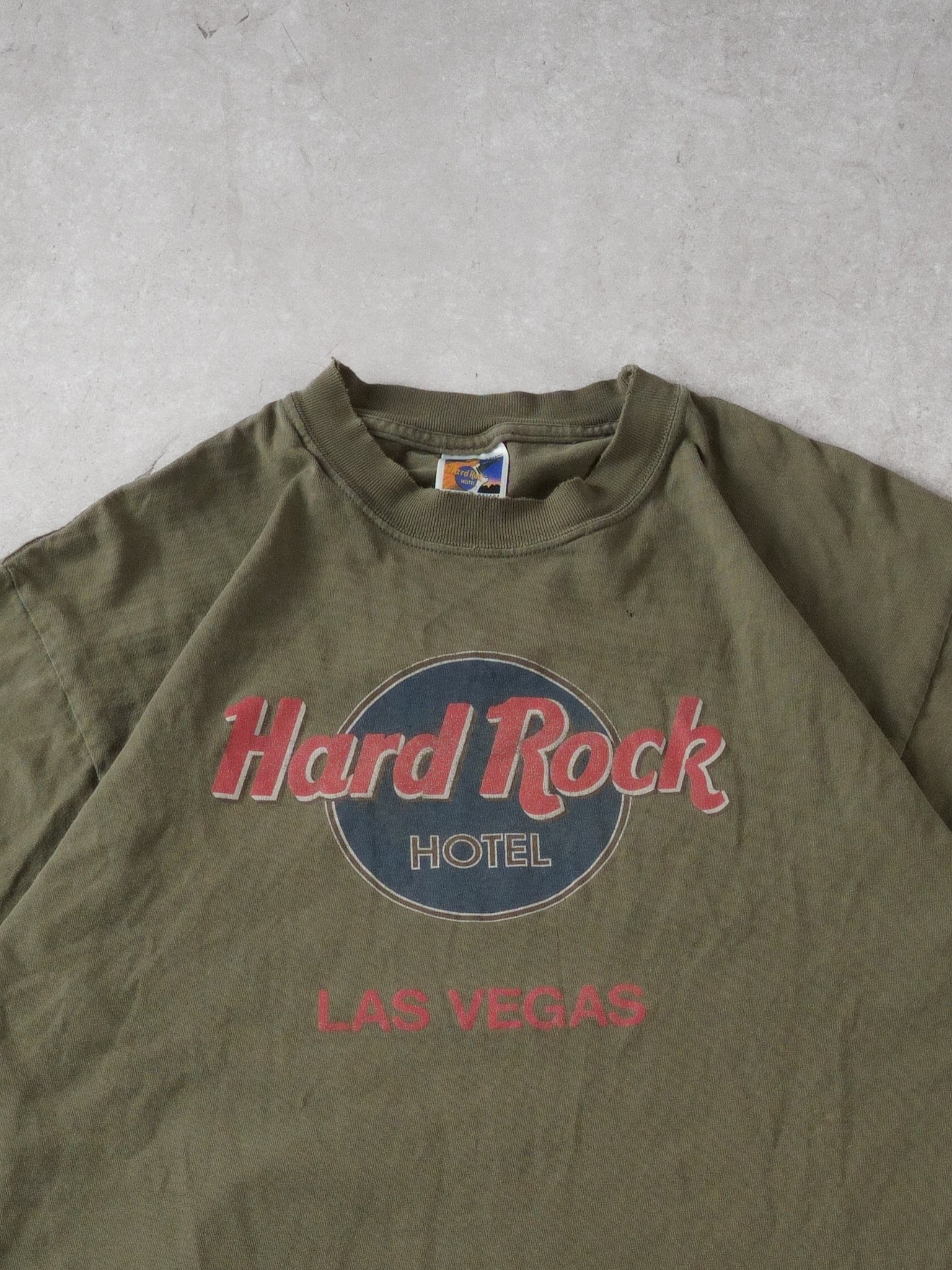 Vintage Washed Moss Green Hardrock Las Vegas Hotel Las Vegas Tee (M)
