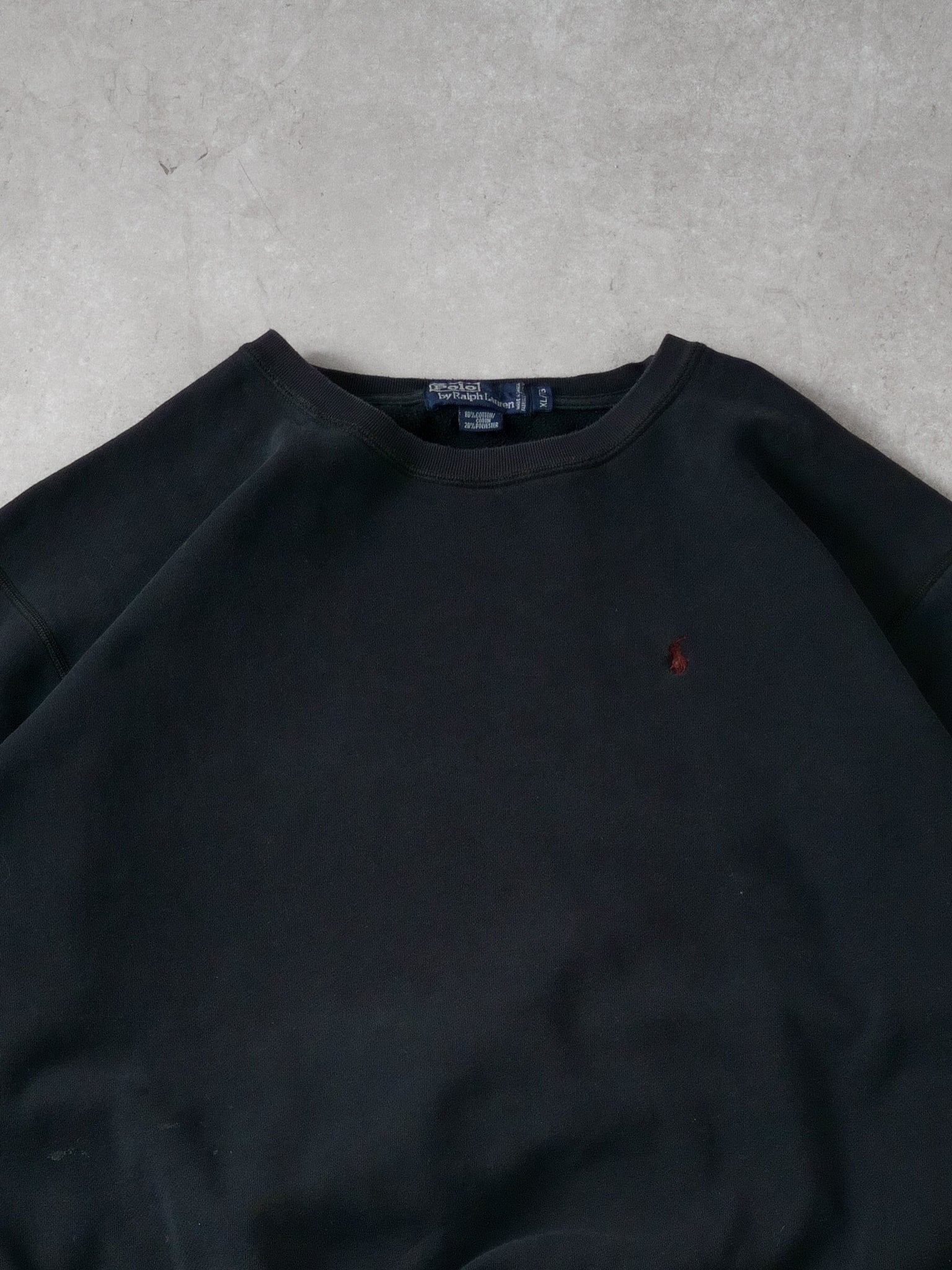 Vintage 90s Washed Black Polo Blank Crewneck (XL/XXL)