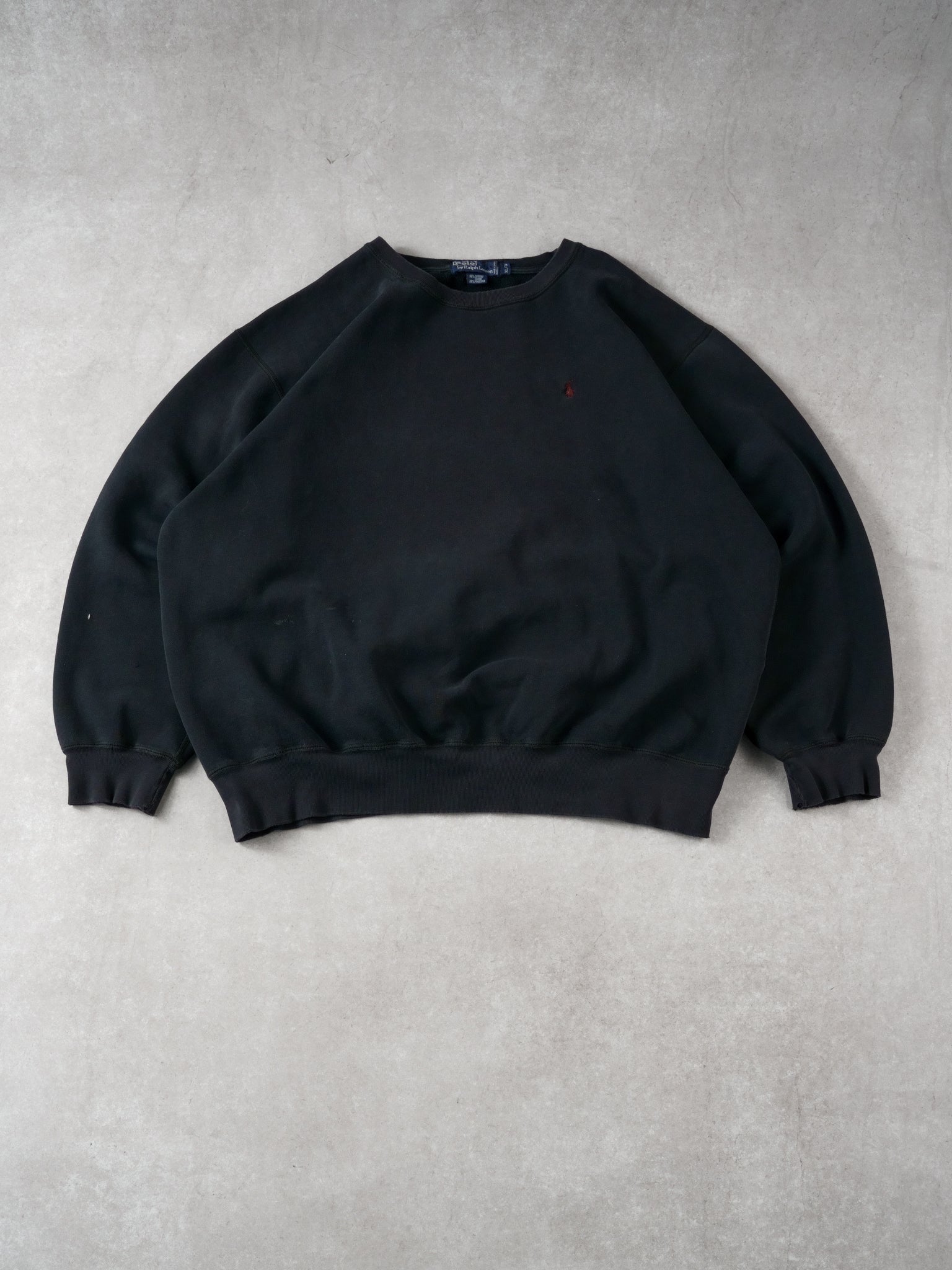 Vintage 90s Washed Black Polo Blank Crewneck (XL/XXL)
