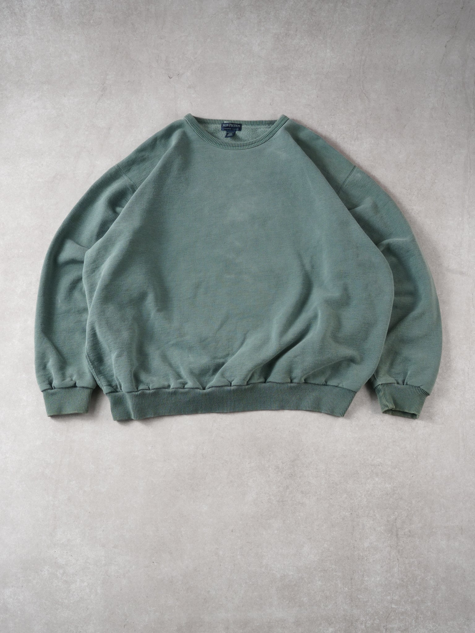 Vintage 90s Washed Green Non Fiction Blank Crewneck (XXL)
