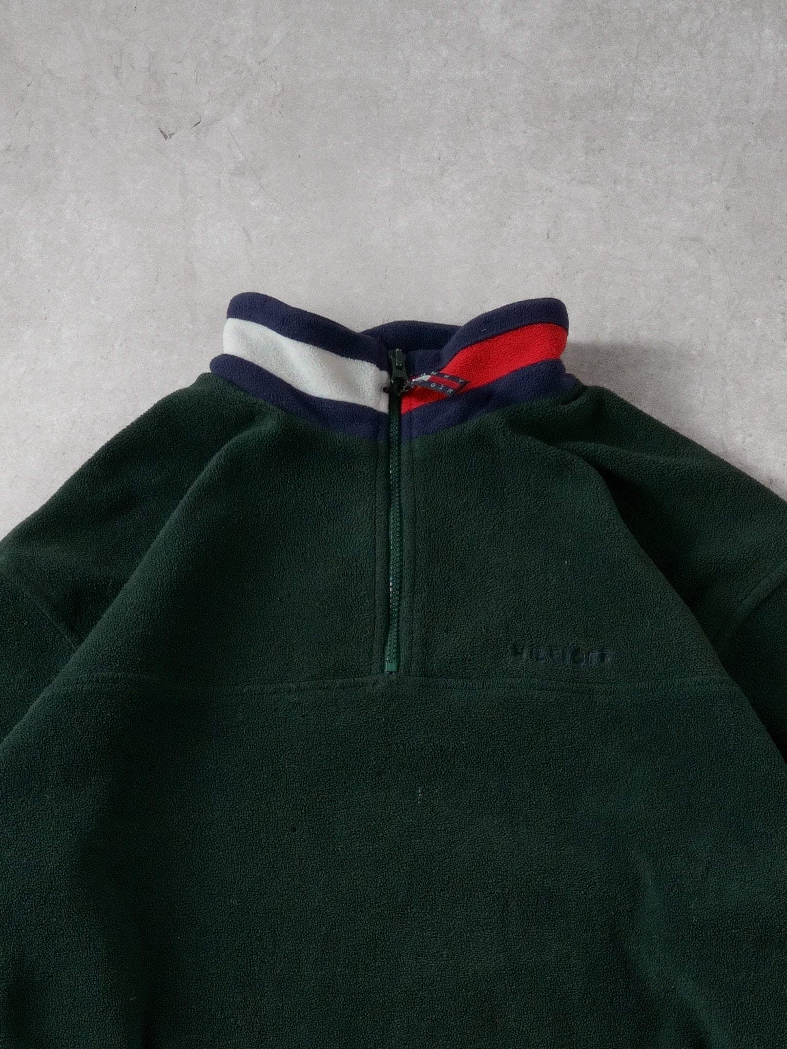 Vintage 90s Forest Green Tommy Hilfiger Fleece 1/4 Zipup (L)