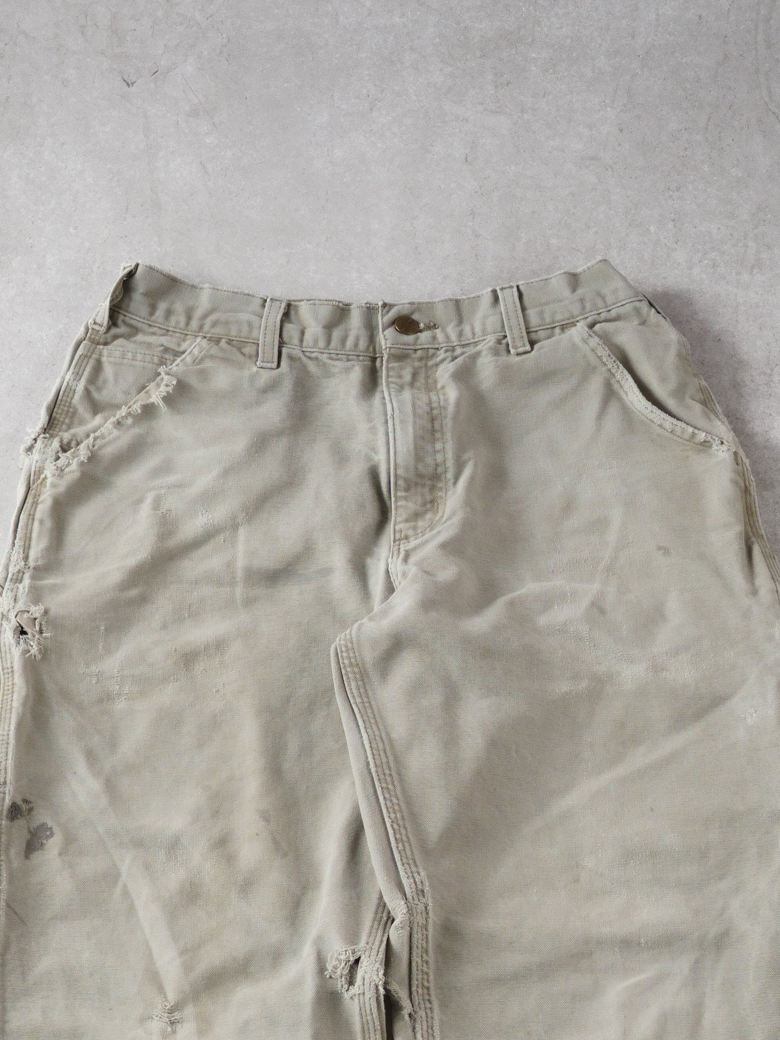 Vintage 90s Light Beige Carhartt Rugged Carpenter Pants (32x31)