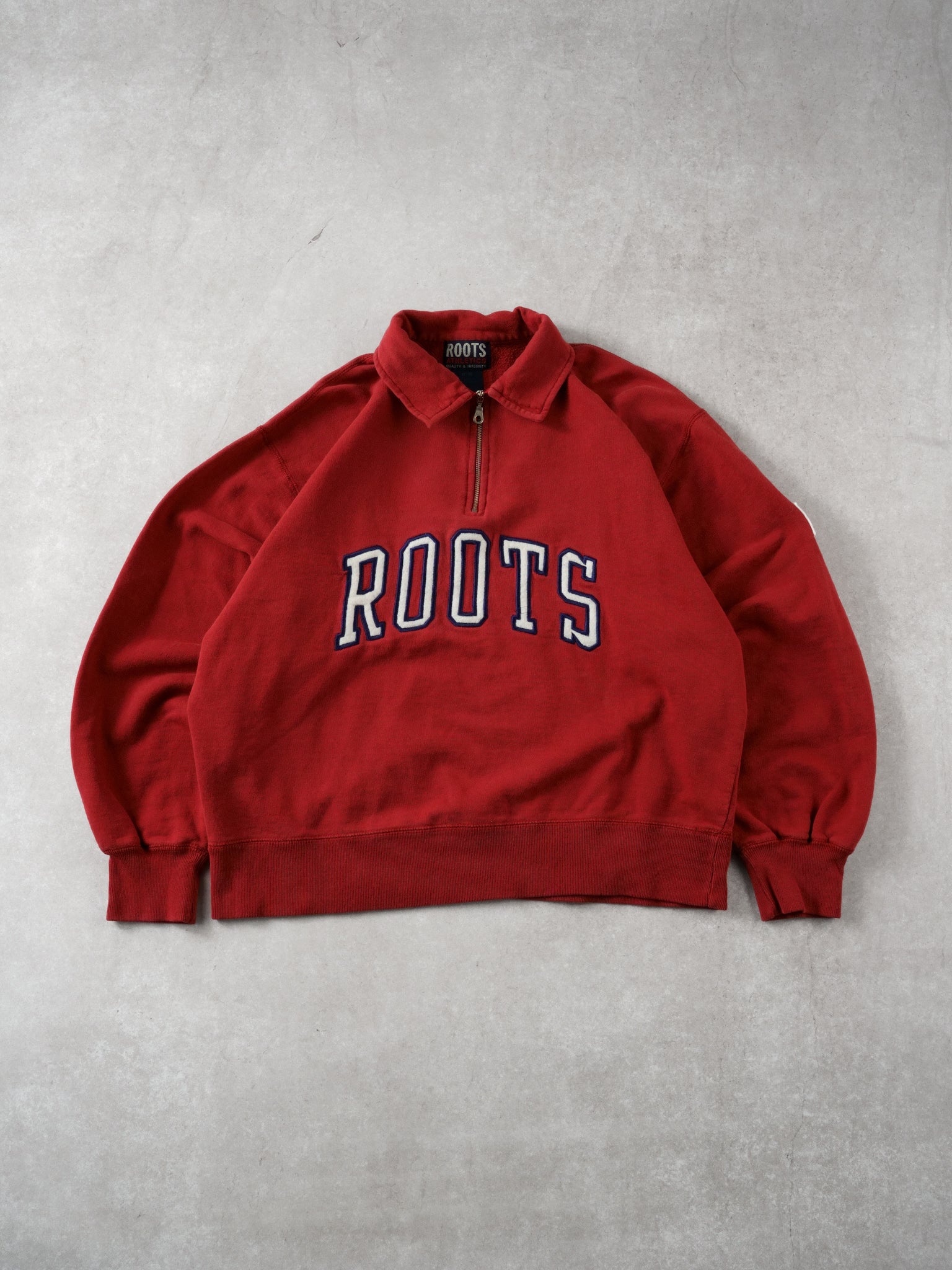 Vintage 90s Washed Red Roots Collared 1/4 Zipup (L)