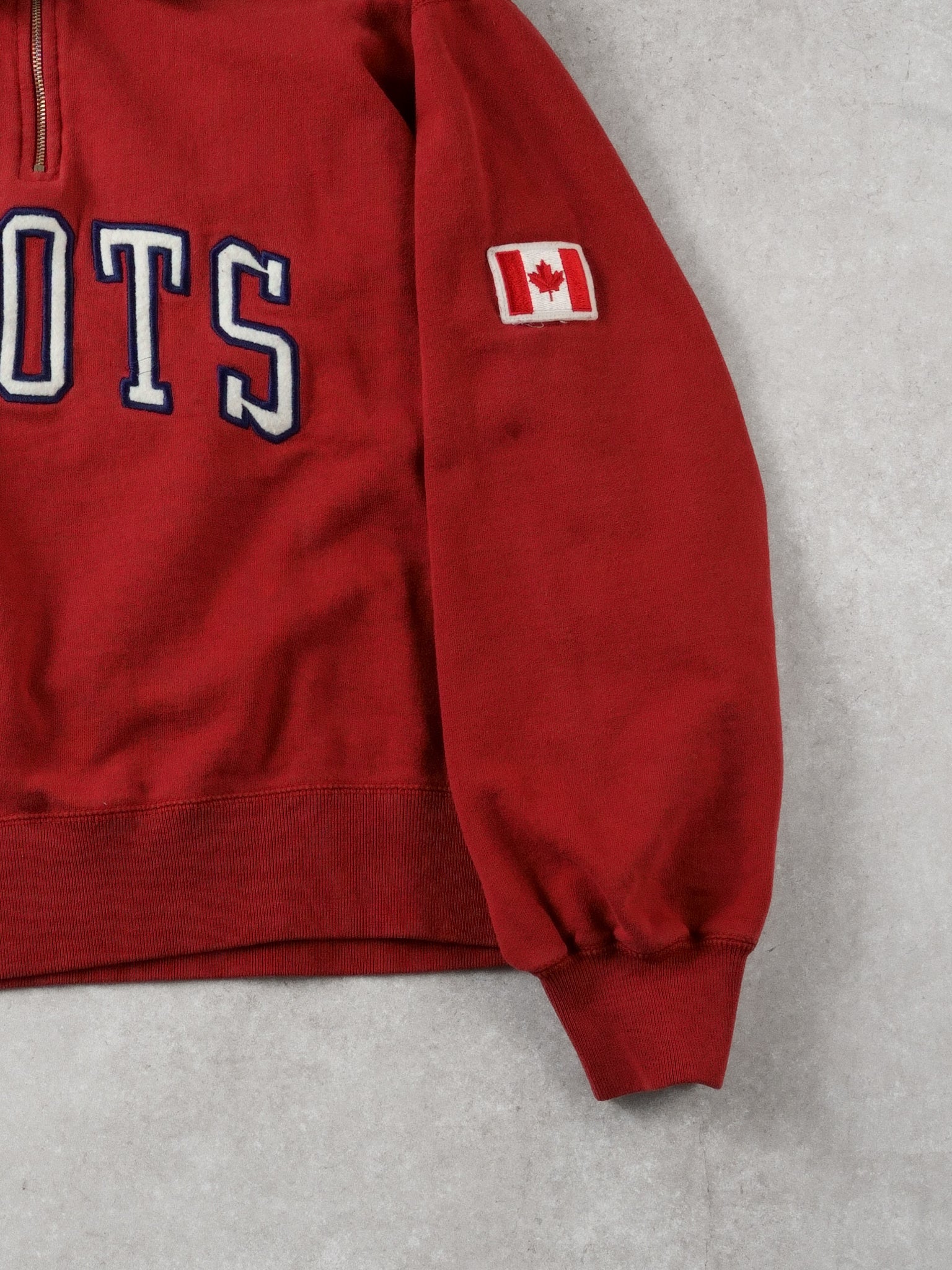 Vintage 90s Washed Red Roots Collared 1/4 Zipup (L)