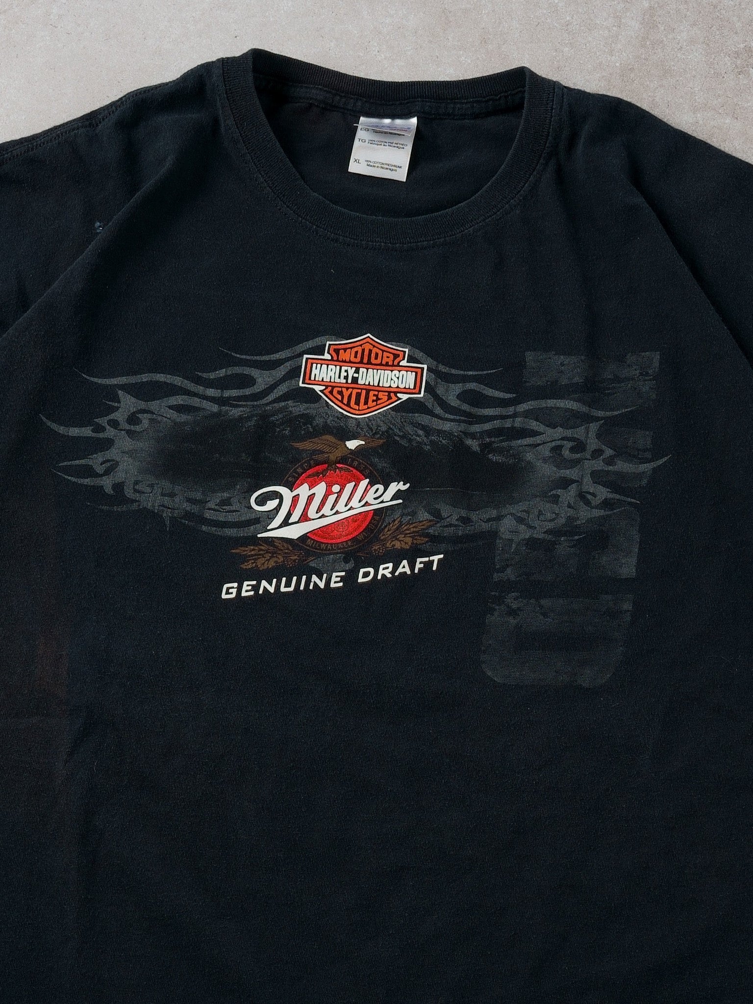 Vintage Y2k Washed Black Harley Davidson X Miller Graphic Tee (M)