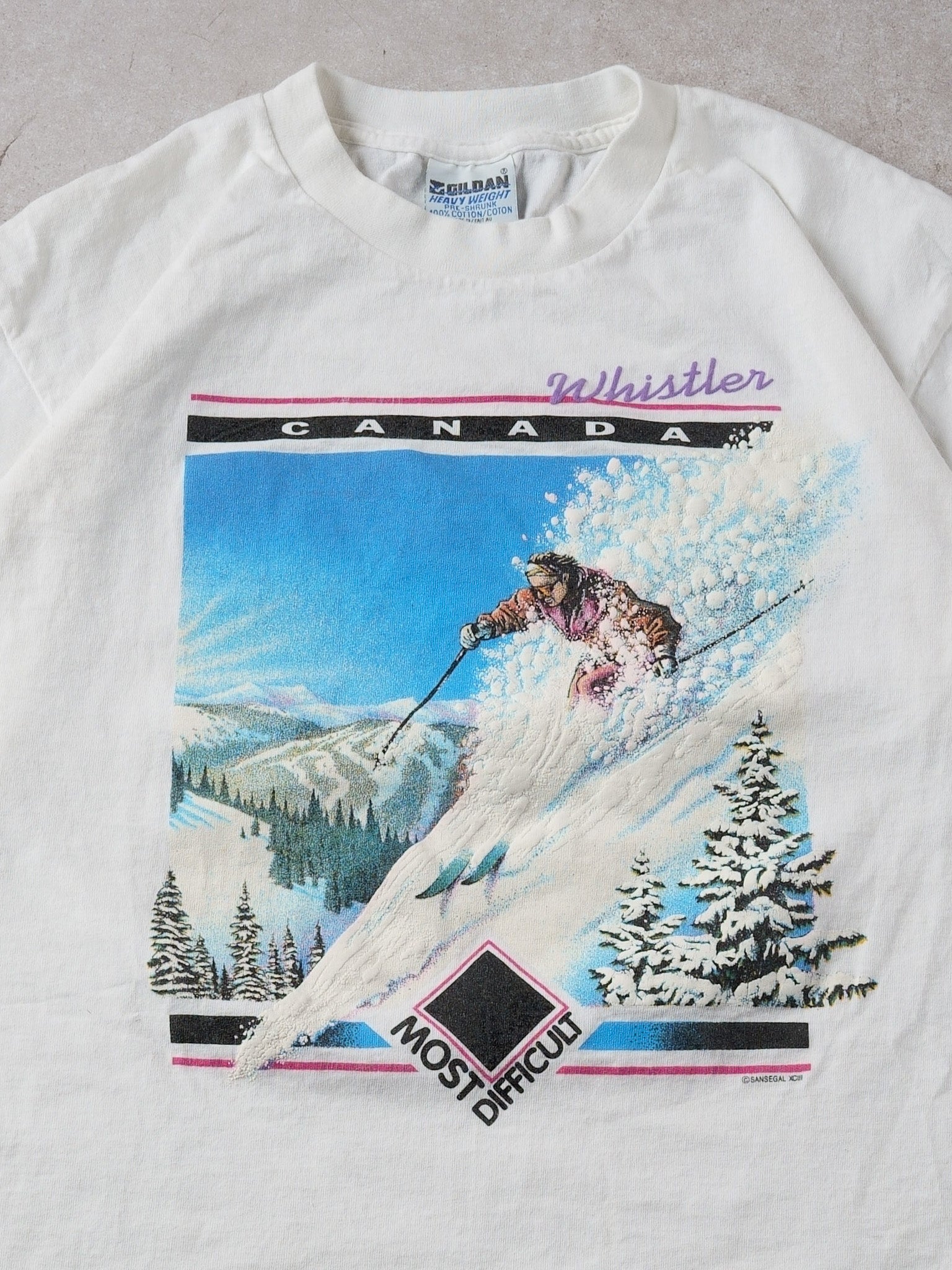 Vintage 90s White Whistlers Canada Skiing Graphic Tee (M)