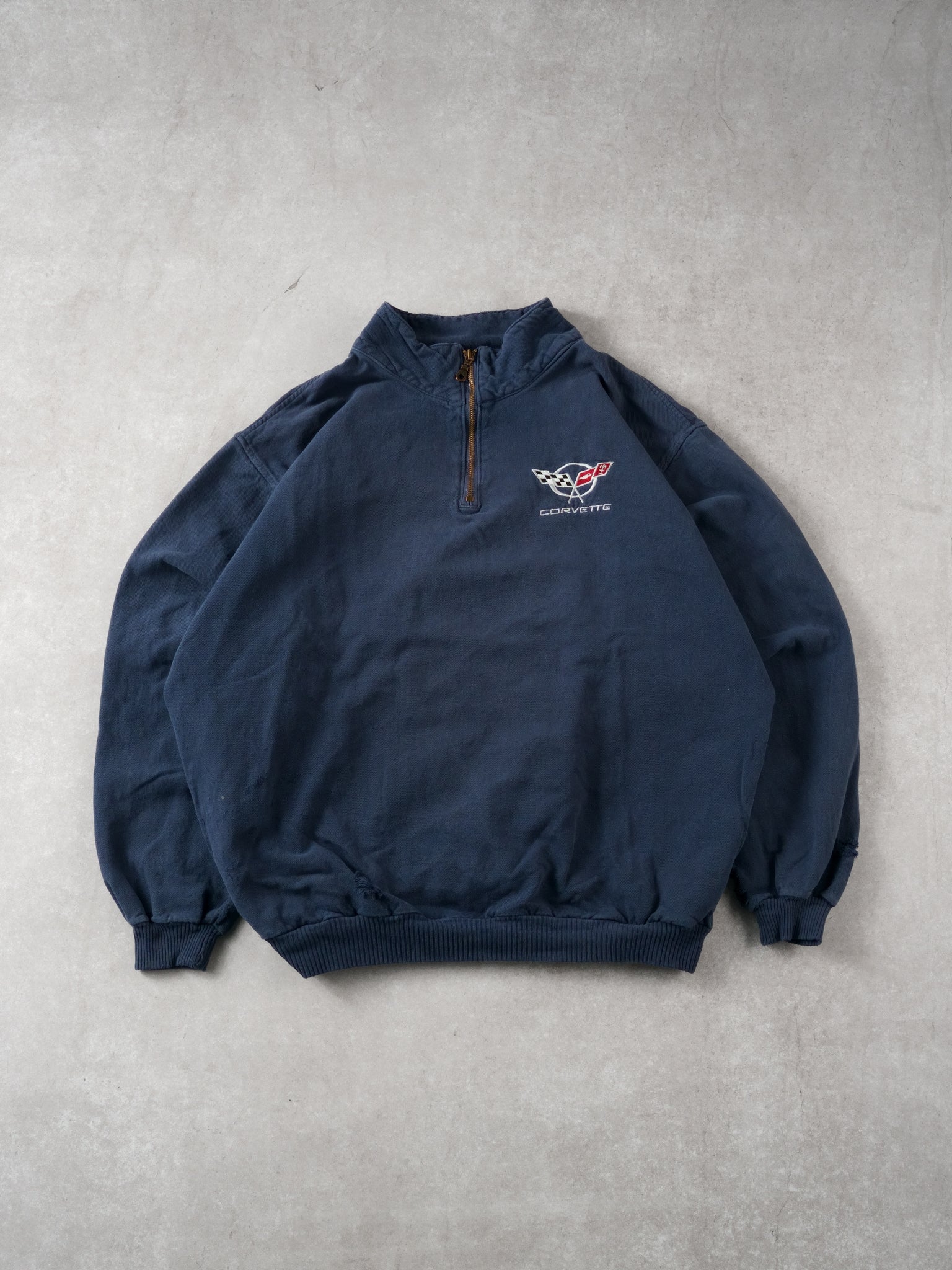 Vintage 90s Faded Blue Corvette Collared 1/4 Zip Up (XL)