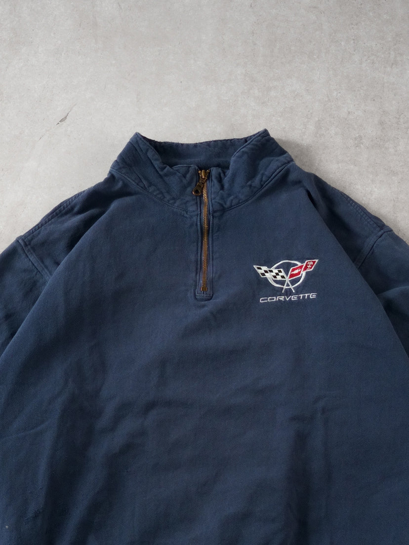 Vintage 90s Faded Blue Corvette Collared 1/4 Zip Up (XL)