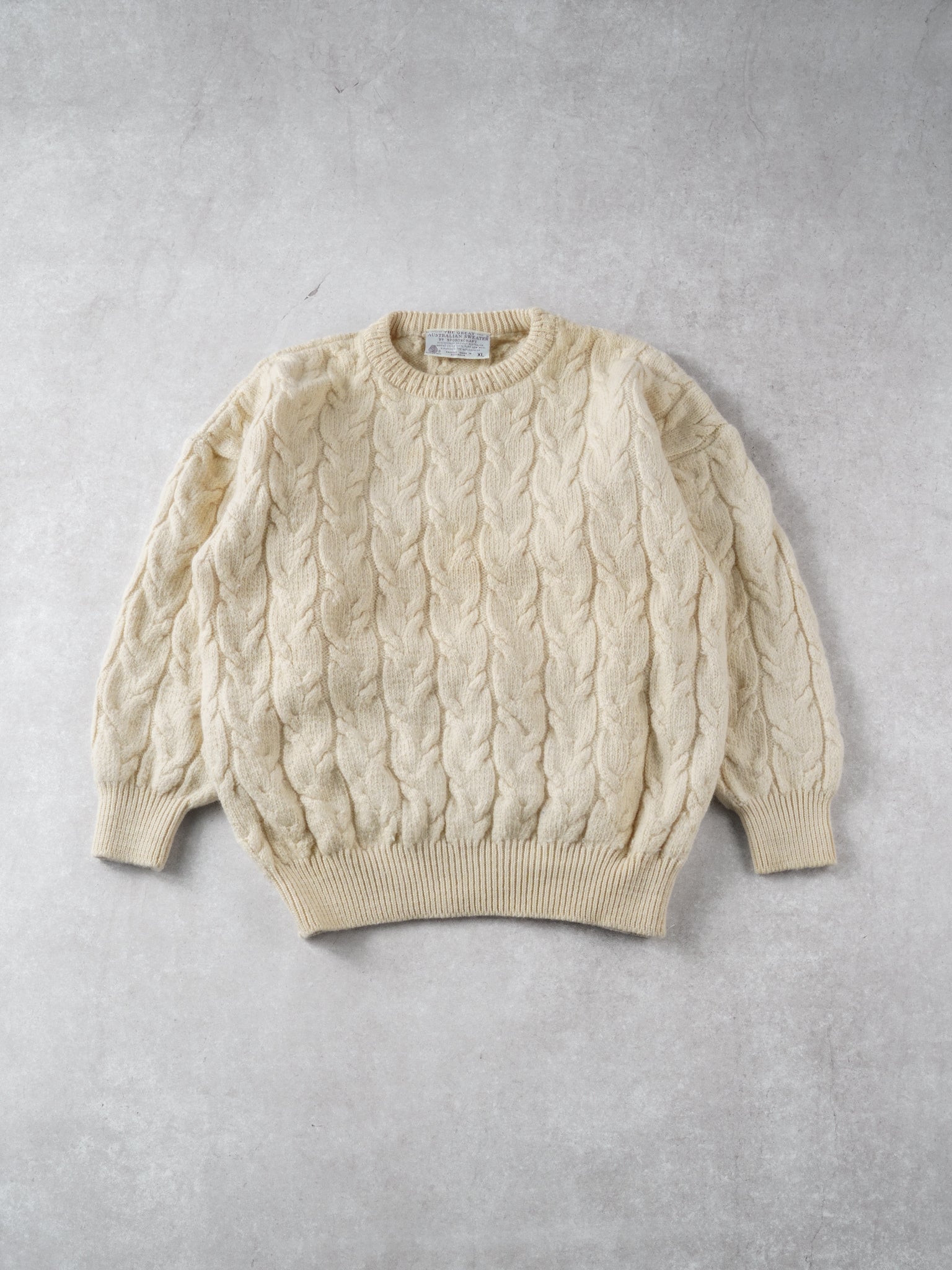 Vintage 90s Beige Great Australian Sweater Pattern Knit Wool Sweater (L)