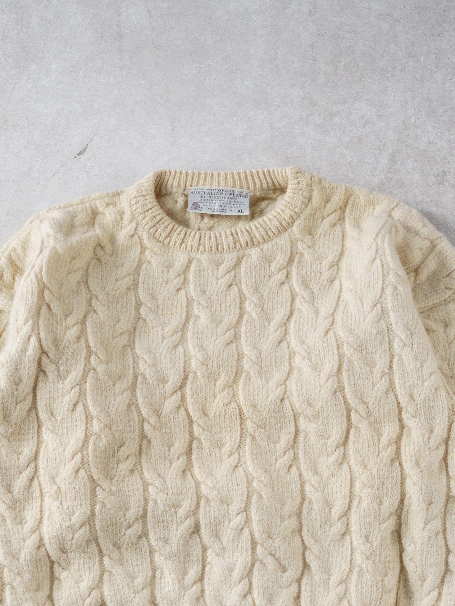 Vintage 90s Beige Great Australian Sweater Pattern Knit Wool Sweater (L)