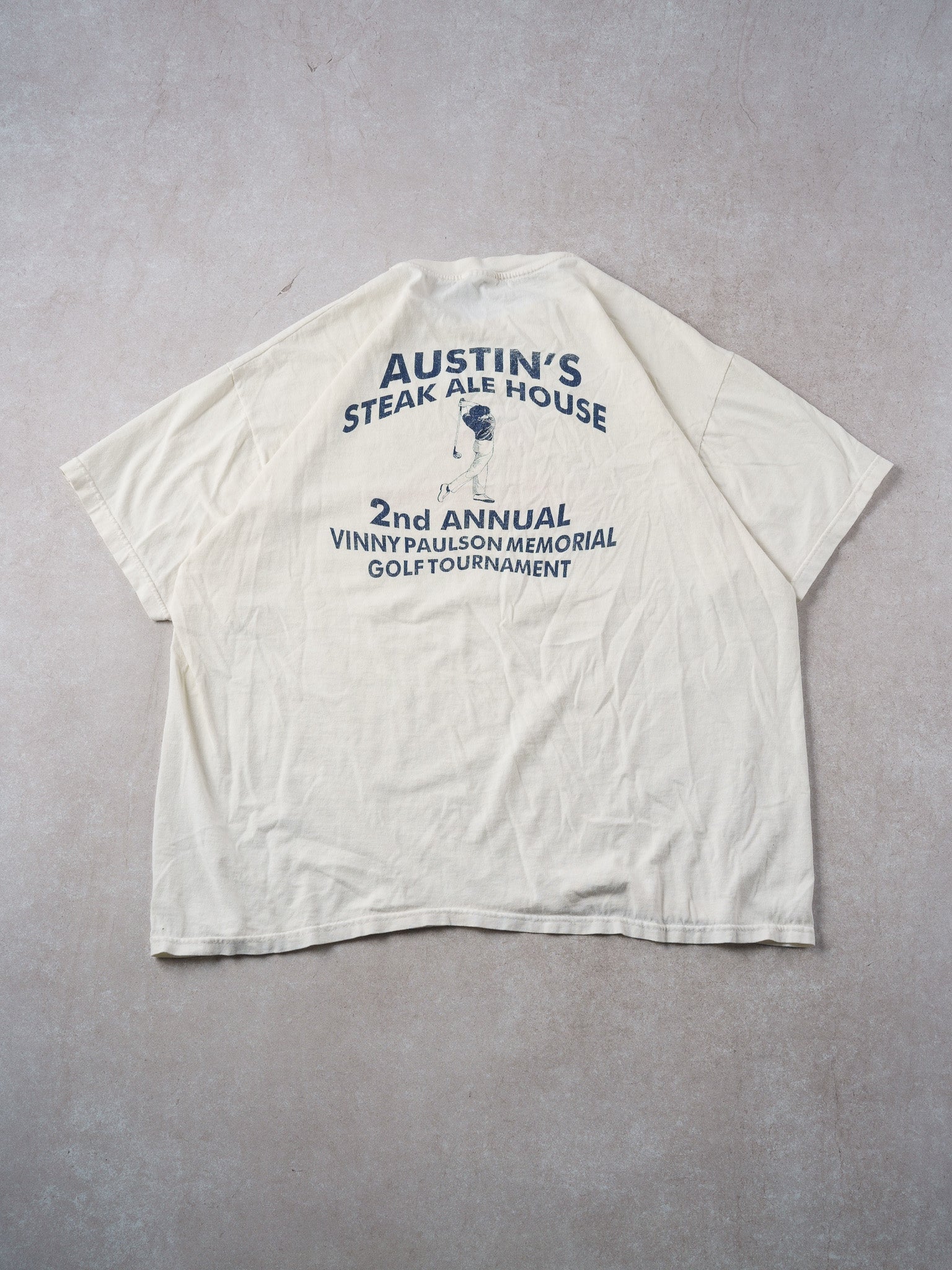 Vintage 90s Cream Budweiser X Austin Steak Ale House Graphic Tee (L)